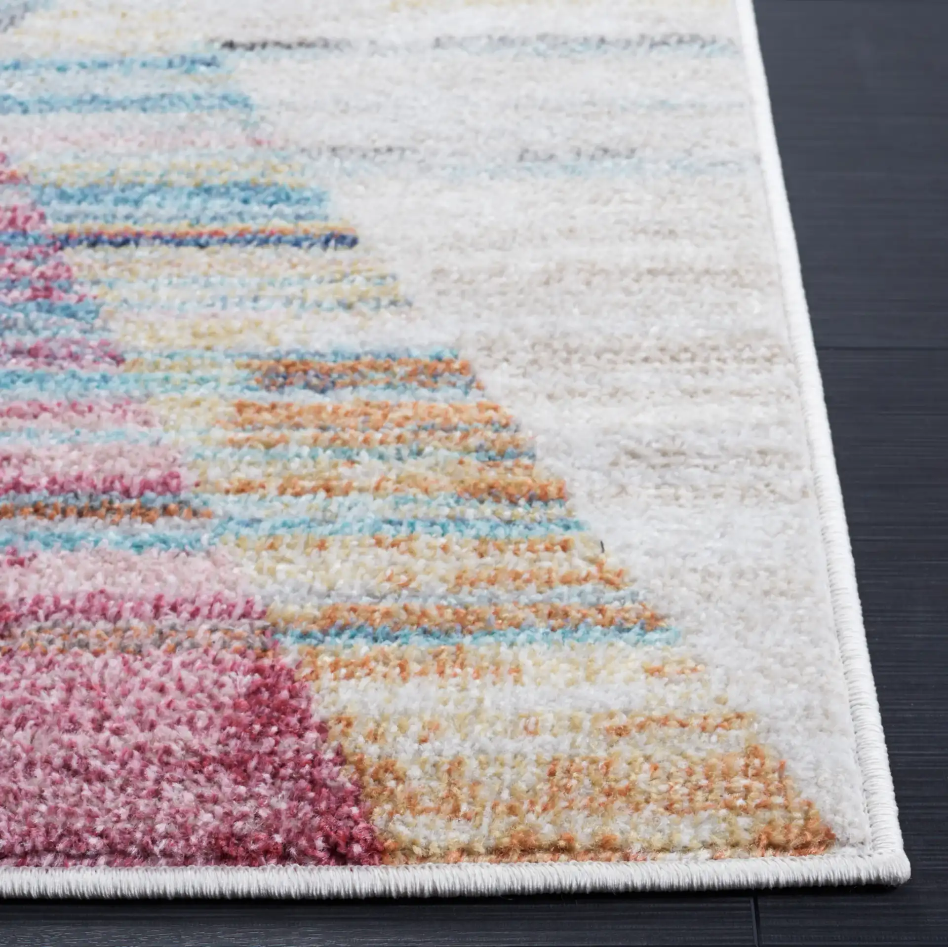 Phoenix Striated Diamond Rug in Ivory / Blue in a styled room