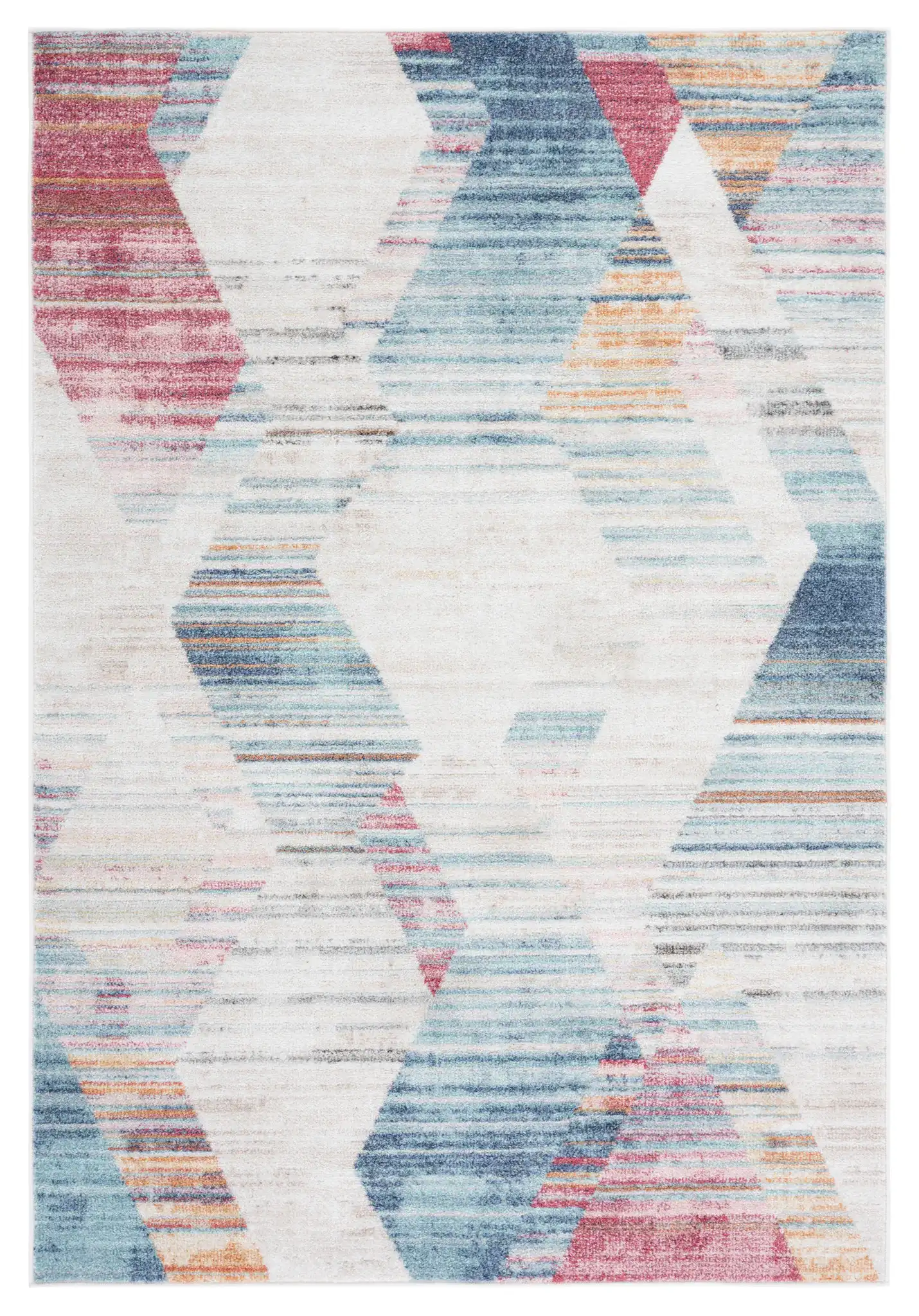 Phoenix Striated Diamond Rug in Ivory / Blue