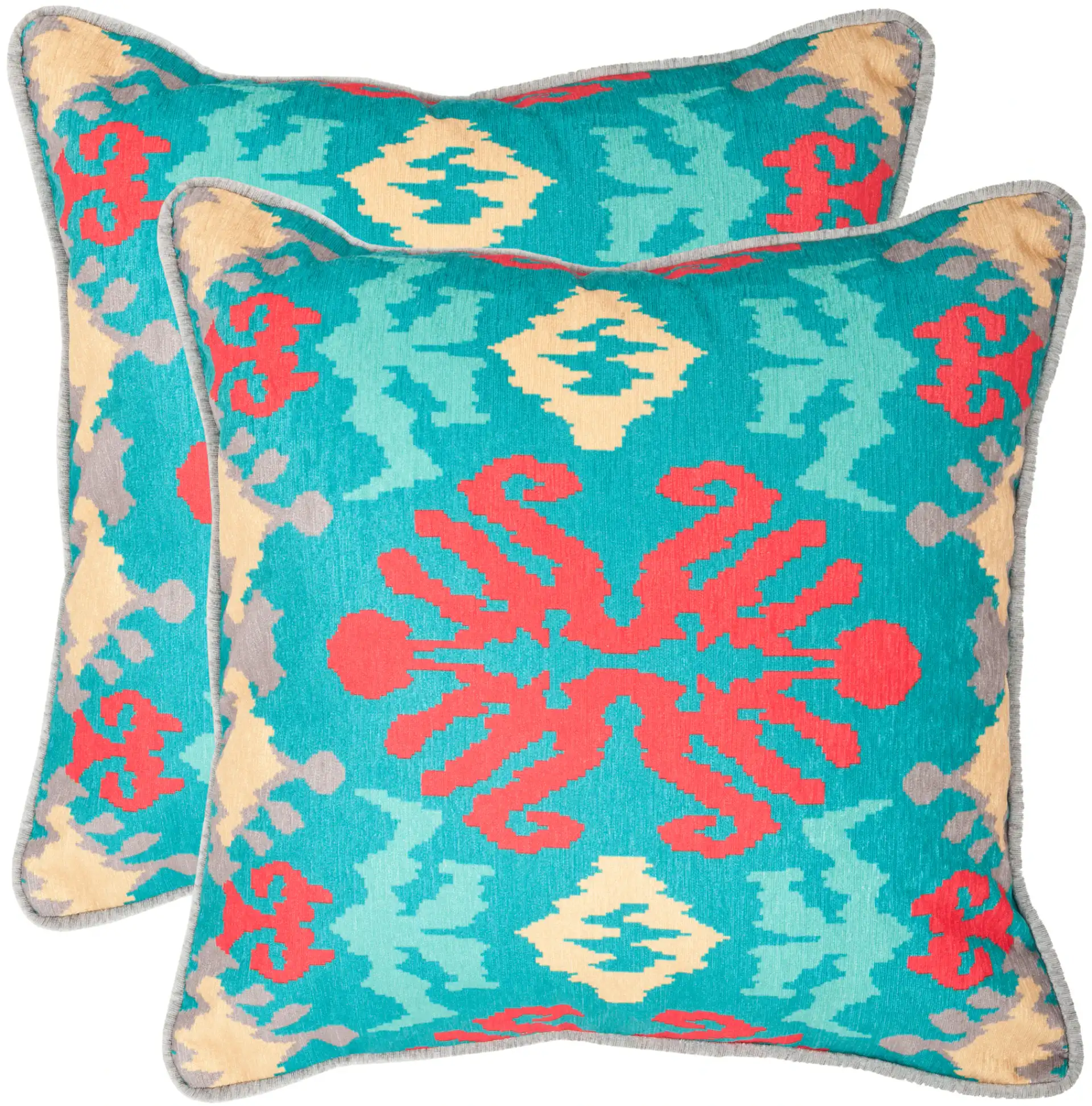Rye Pillow (Set of 2) in Aqua / Red, detail view
