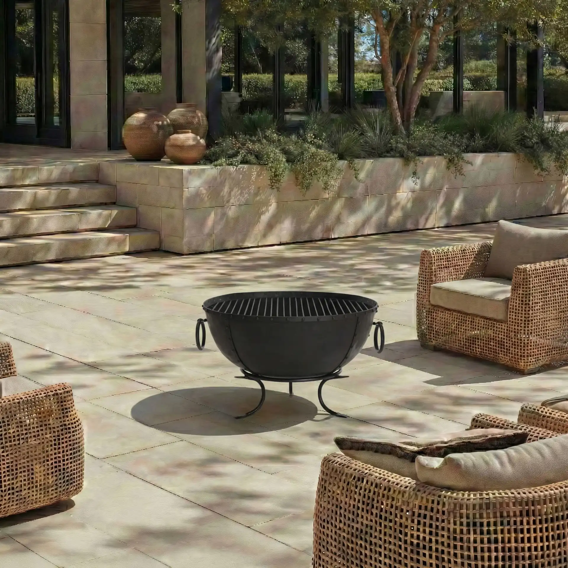 Brazil Fire Pit in Black in a styled room