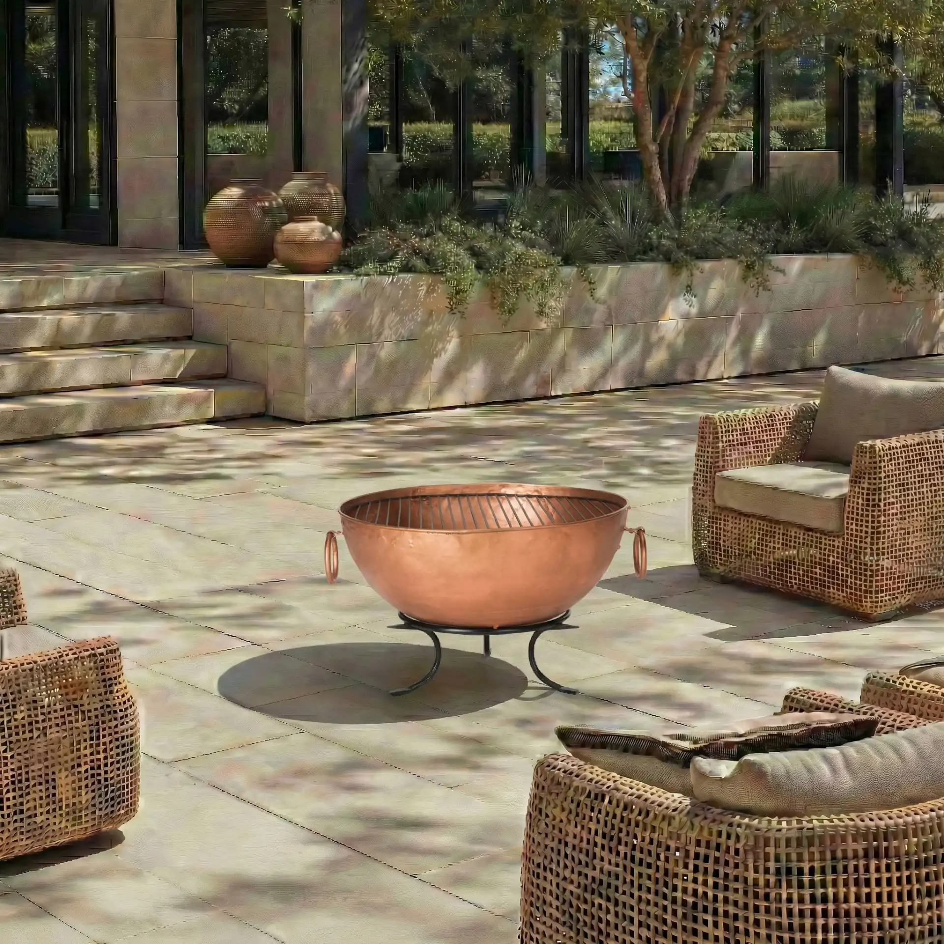 Bangkok Fire Pit in Copper / Black in a styled room