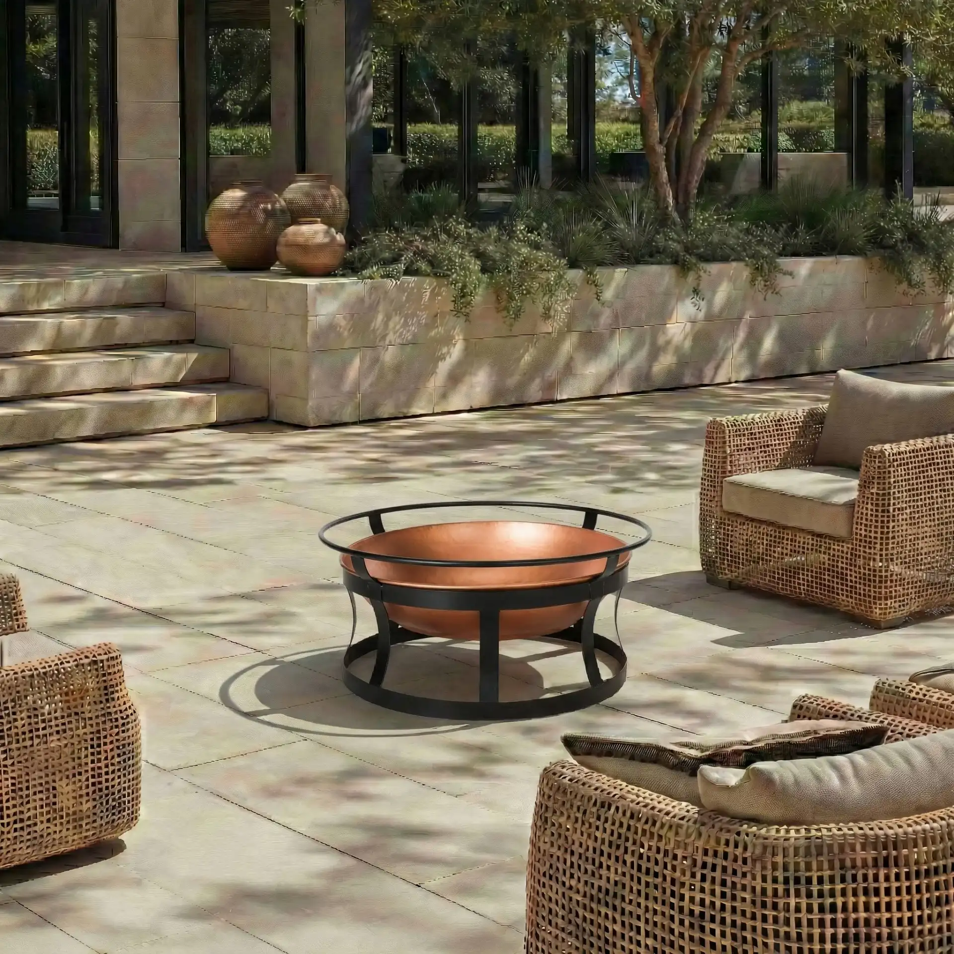 Bonair Fire Pit in Copper / Black in a styled room