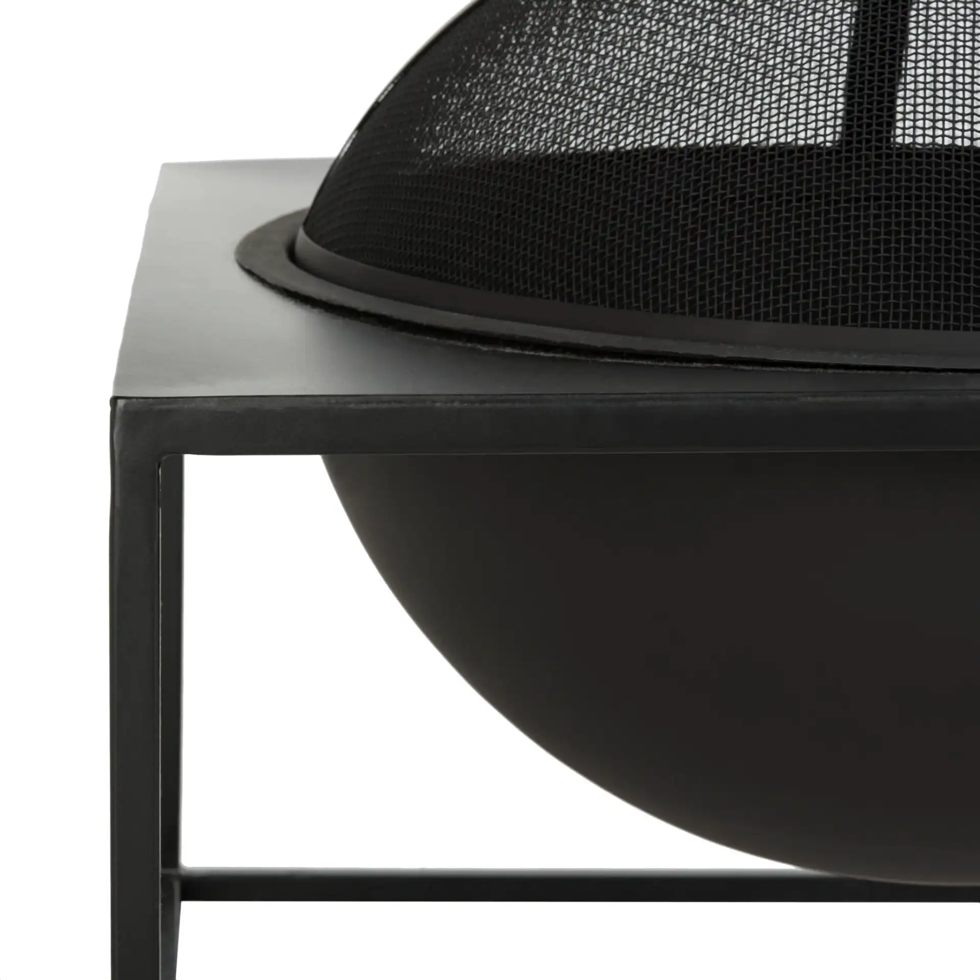 Leros Square Fire Pit in Black in a styled room