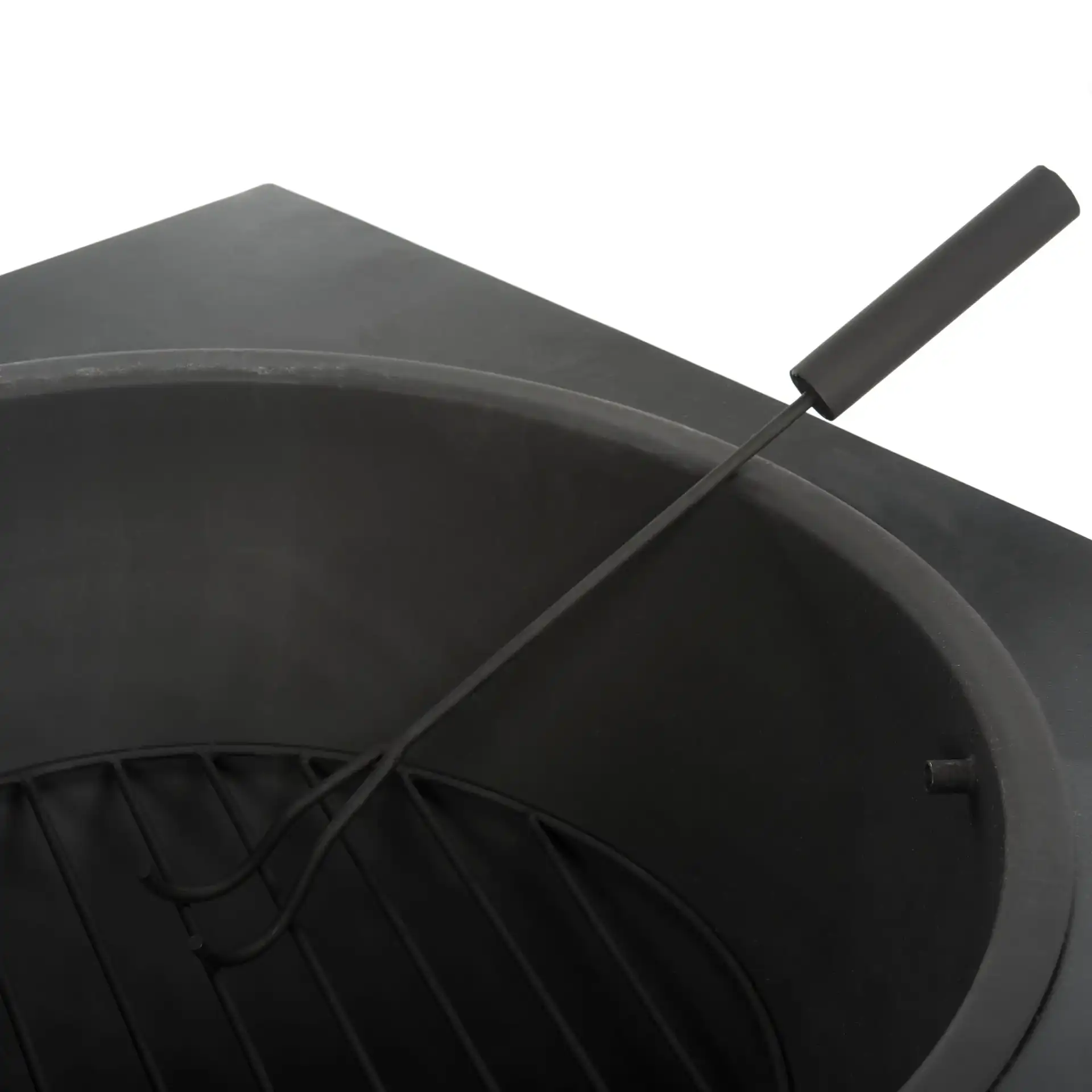 Leros Square Fire Pit in Black in a styled room