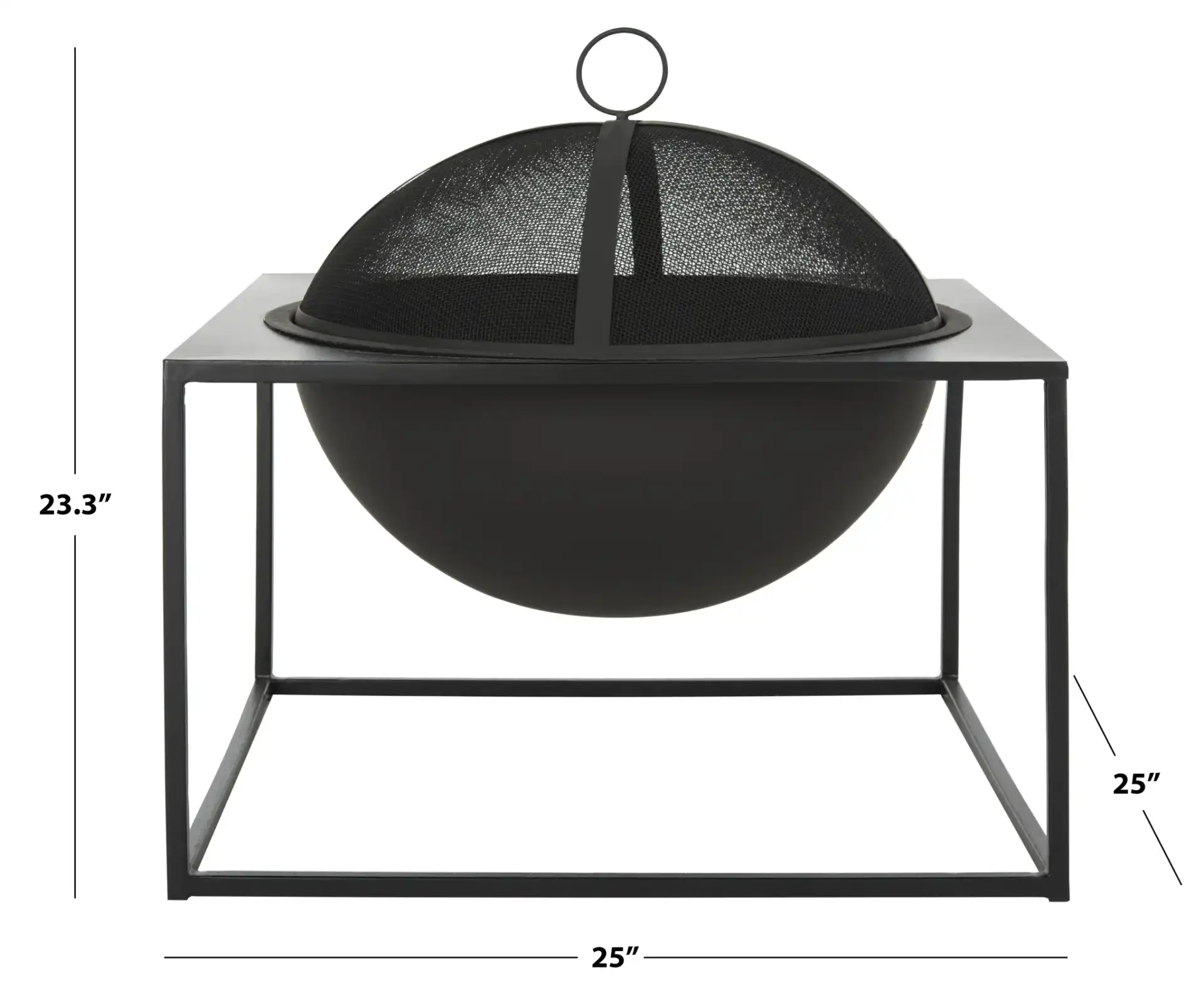 Leros Square Fire Pit in Black, detail view