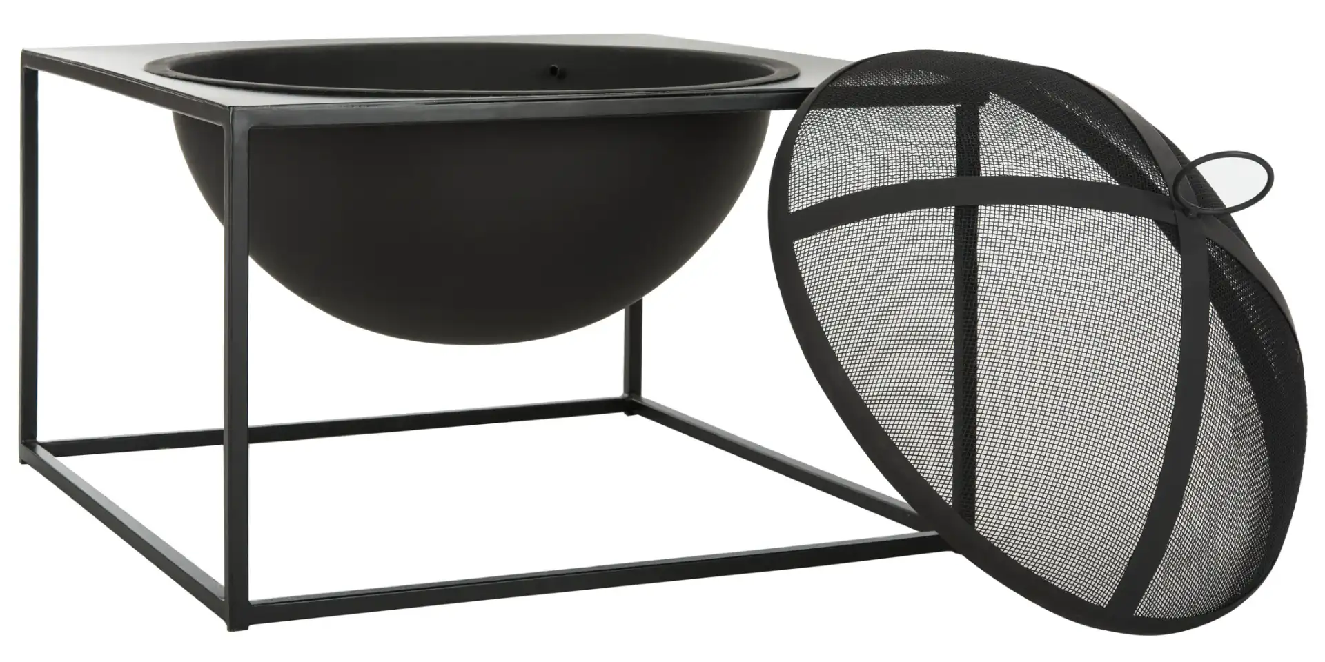 Leros Square Fire Pit in Black, detail view