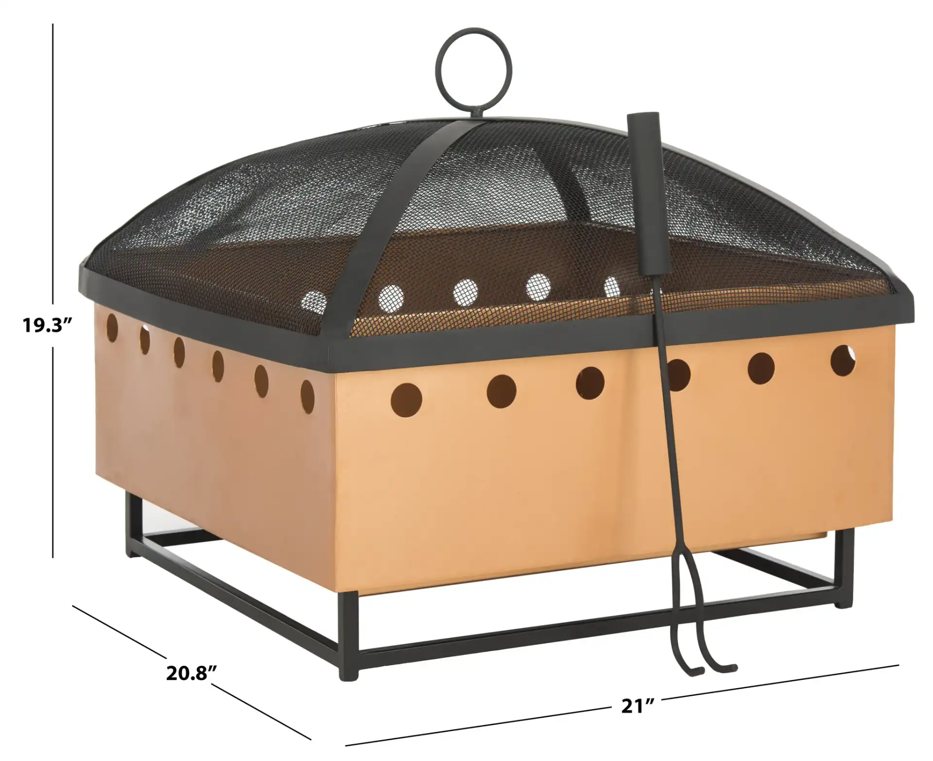Wyatt Square Fire Pit in Copper / Black, detail view