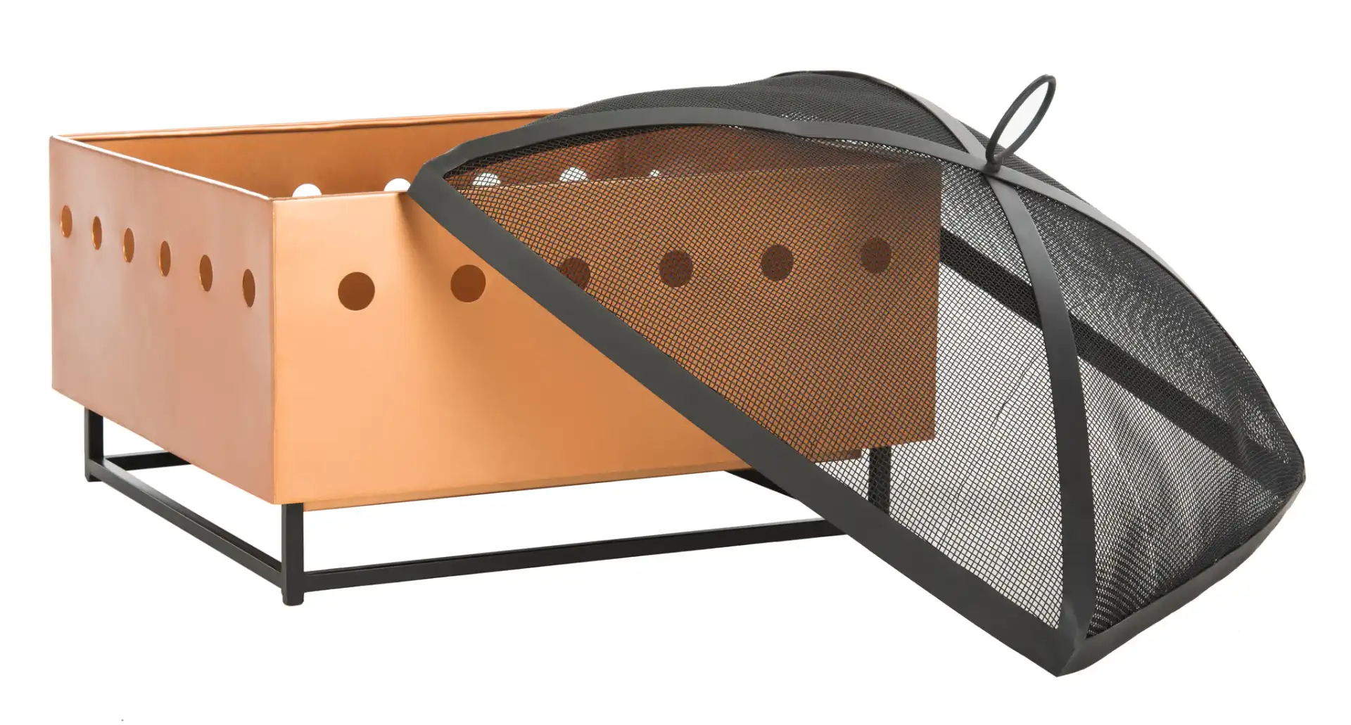 Wyatt Square Fire Pit in Copper / Black, detail view