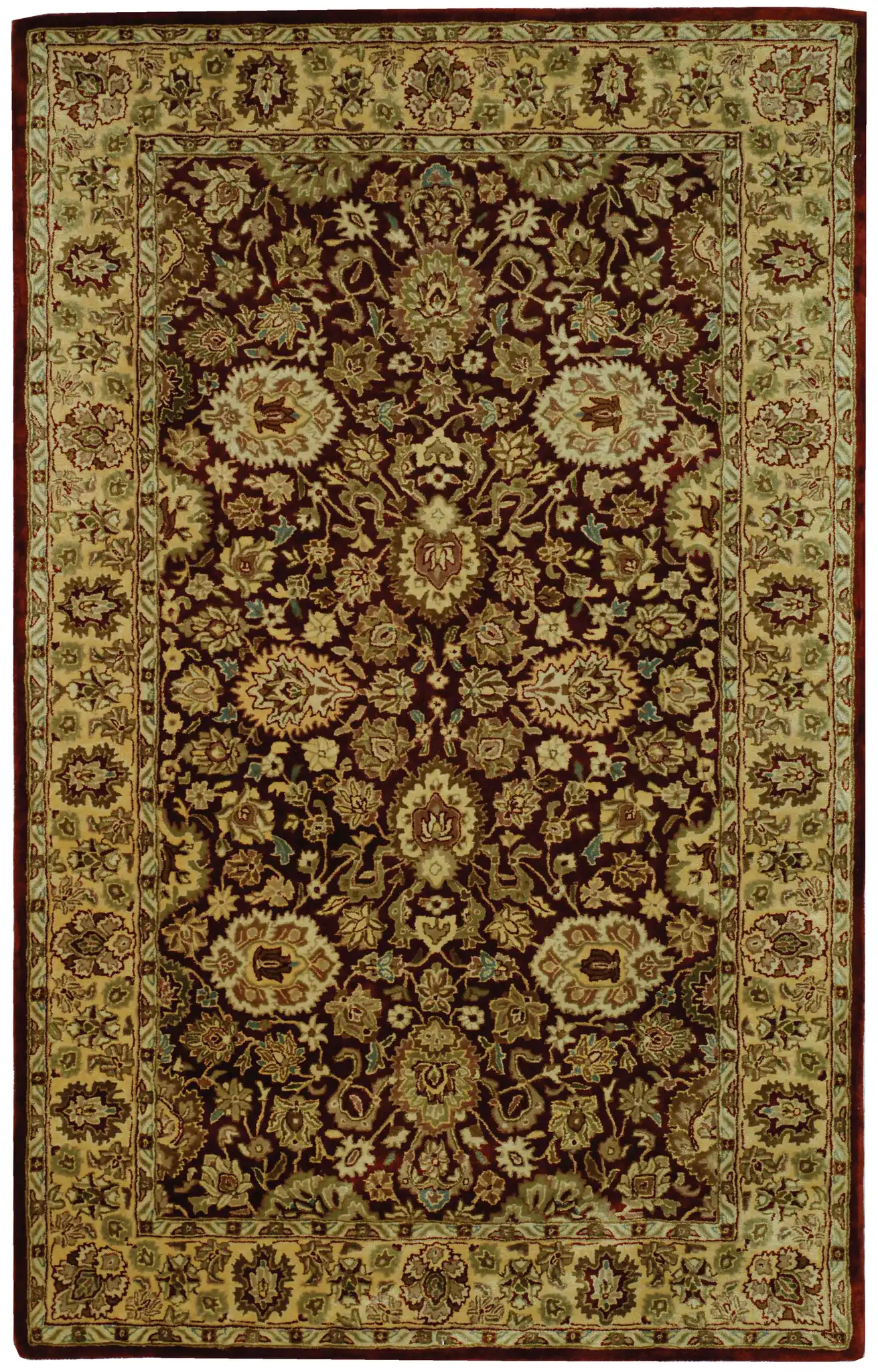 Persian Legend Floral Bordered Oval Wool Rug in Rust, detail view