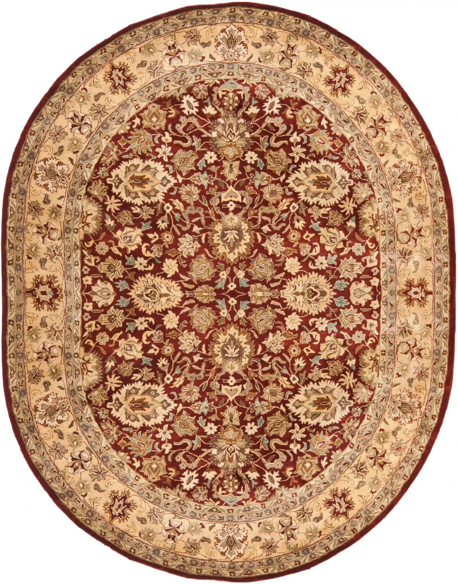 Persian Legend Floral Bordered Oval Wool Rug in Rust