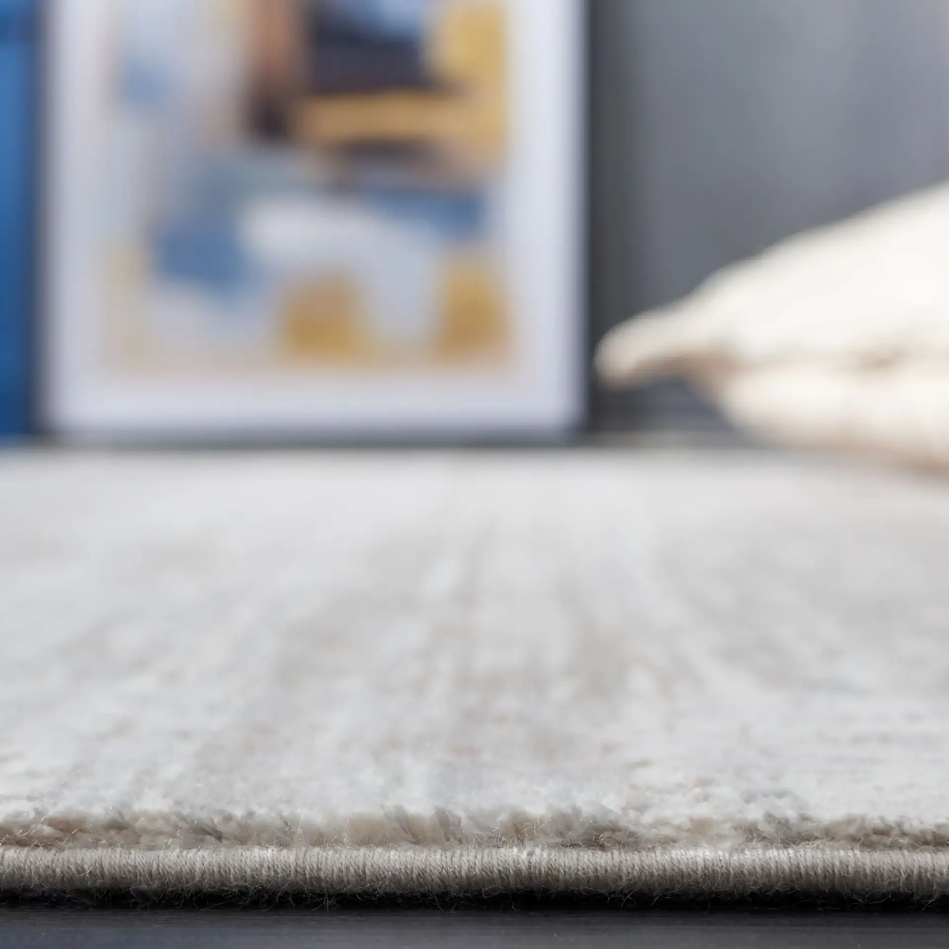 Platinum Distressed Border Rug in Gray / Beige in a styled room