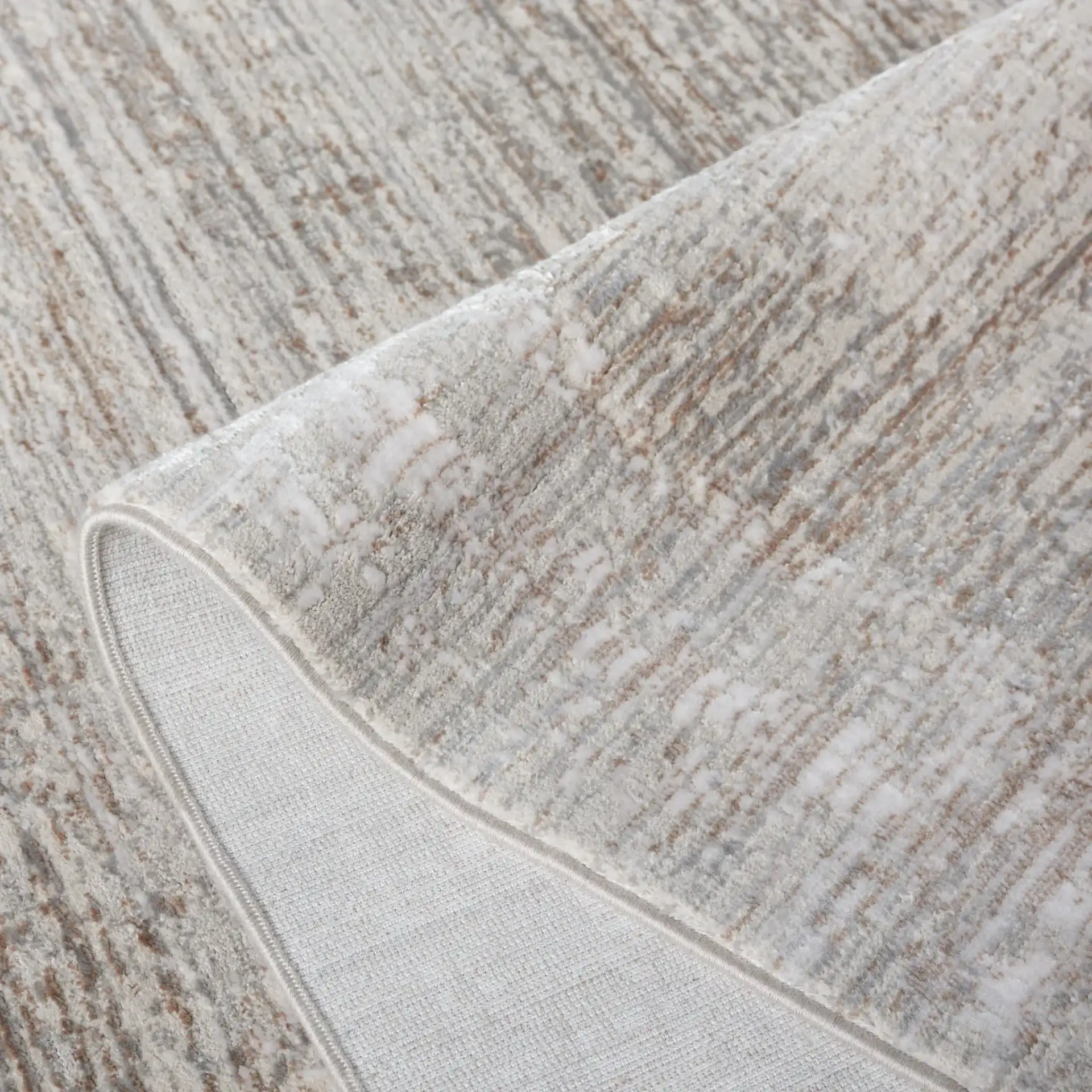 Platinum Distressed Border Rug in Gray / Beige in a styled room
