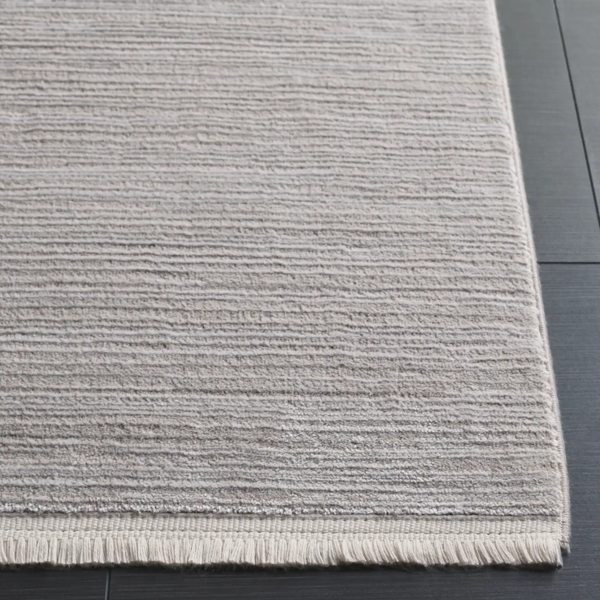 Platinum Fine Stripe Rug in Ivory / Beige in a styled room