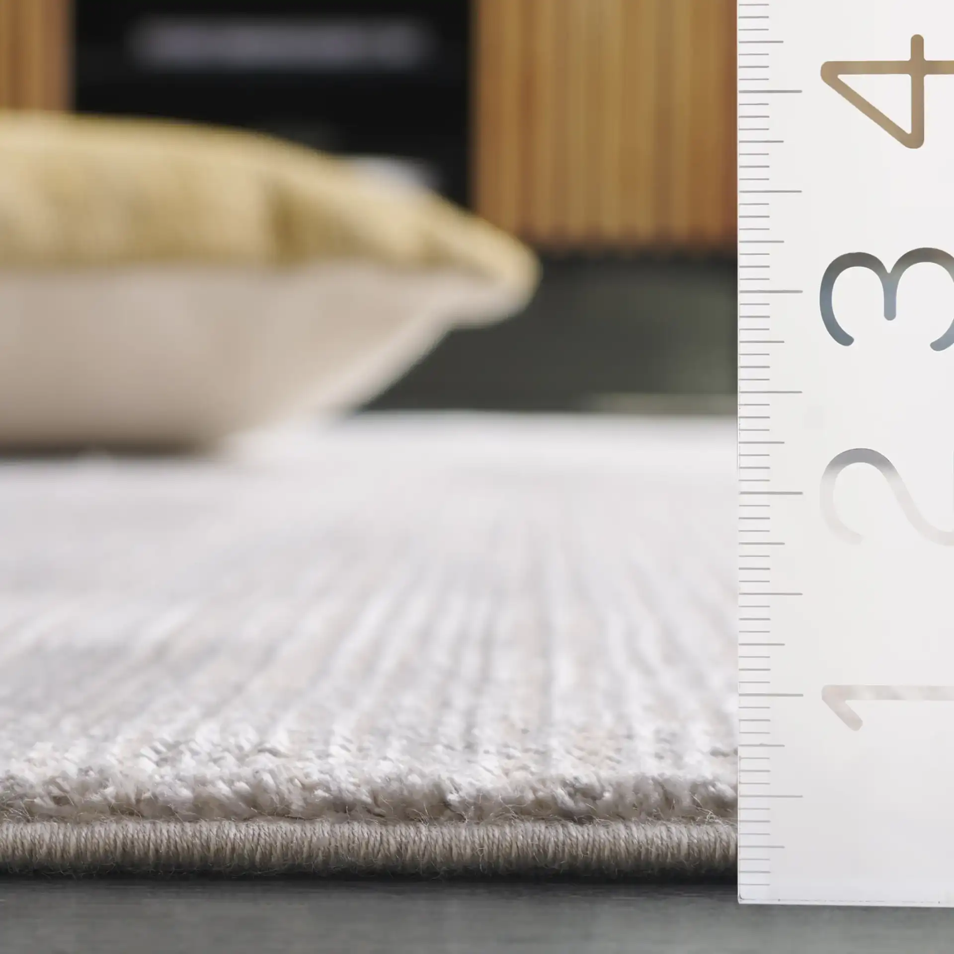 Platinum Fine Stripe Rug in Ivory / Beige in a styled room
