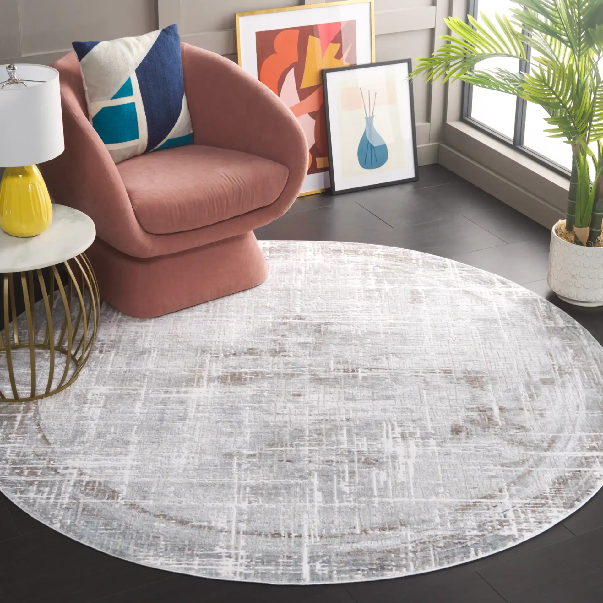 Platinum Crosshatch Rug in Gray / Dark Gray in a styled room
