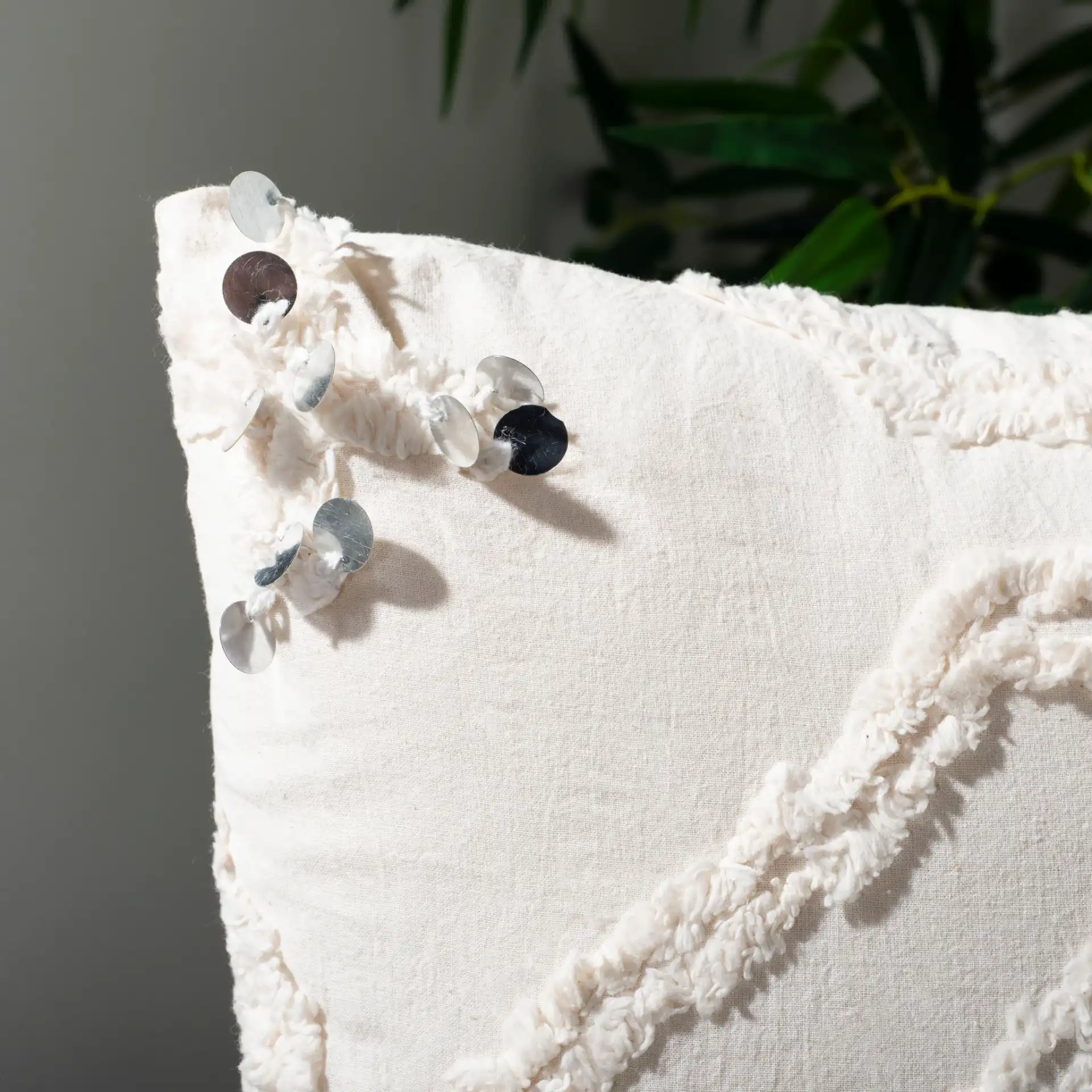 Daphne 20-Inch Pillow in White in a styled room