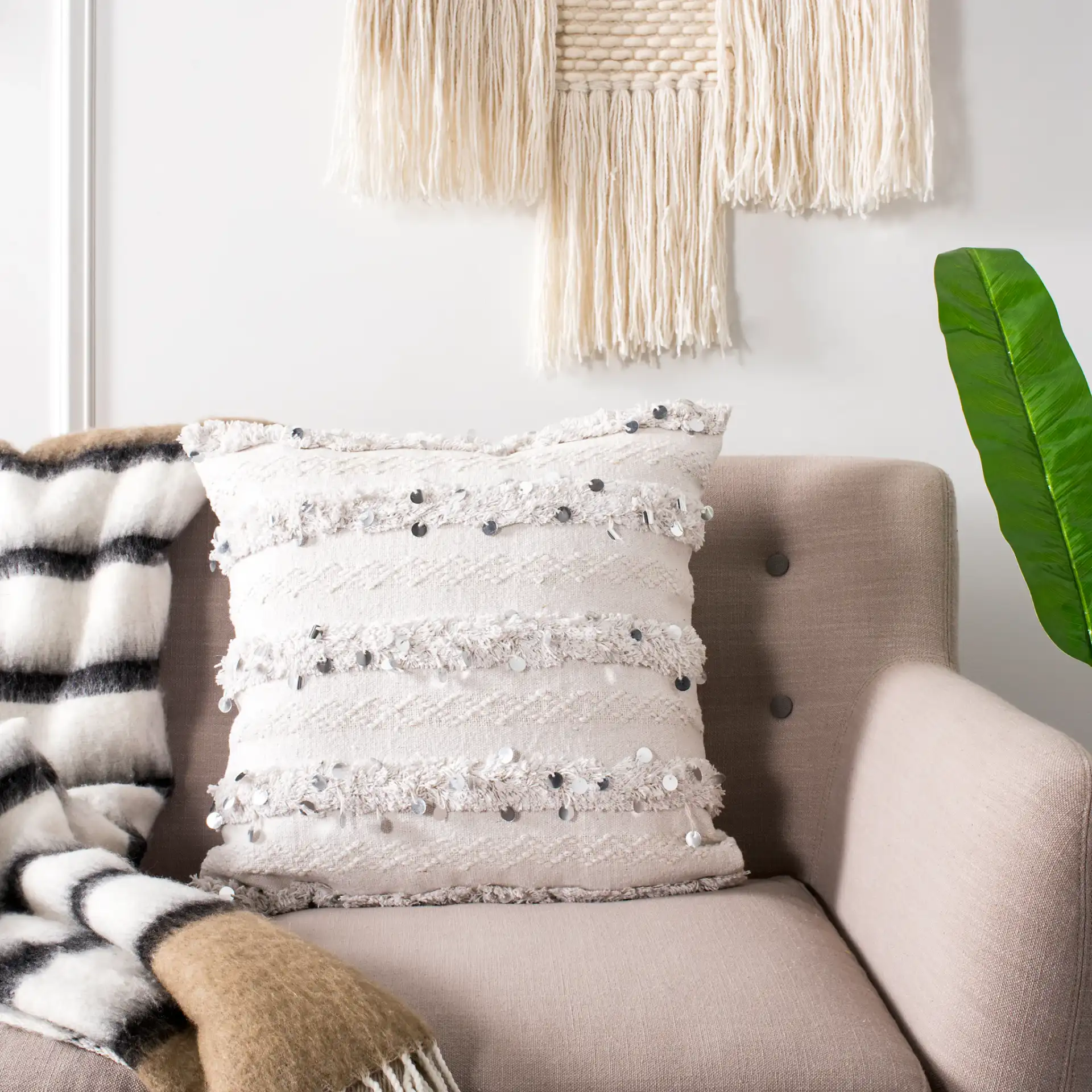 Collette Pillow in White in a styled room
