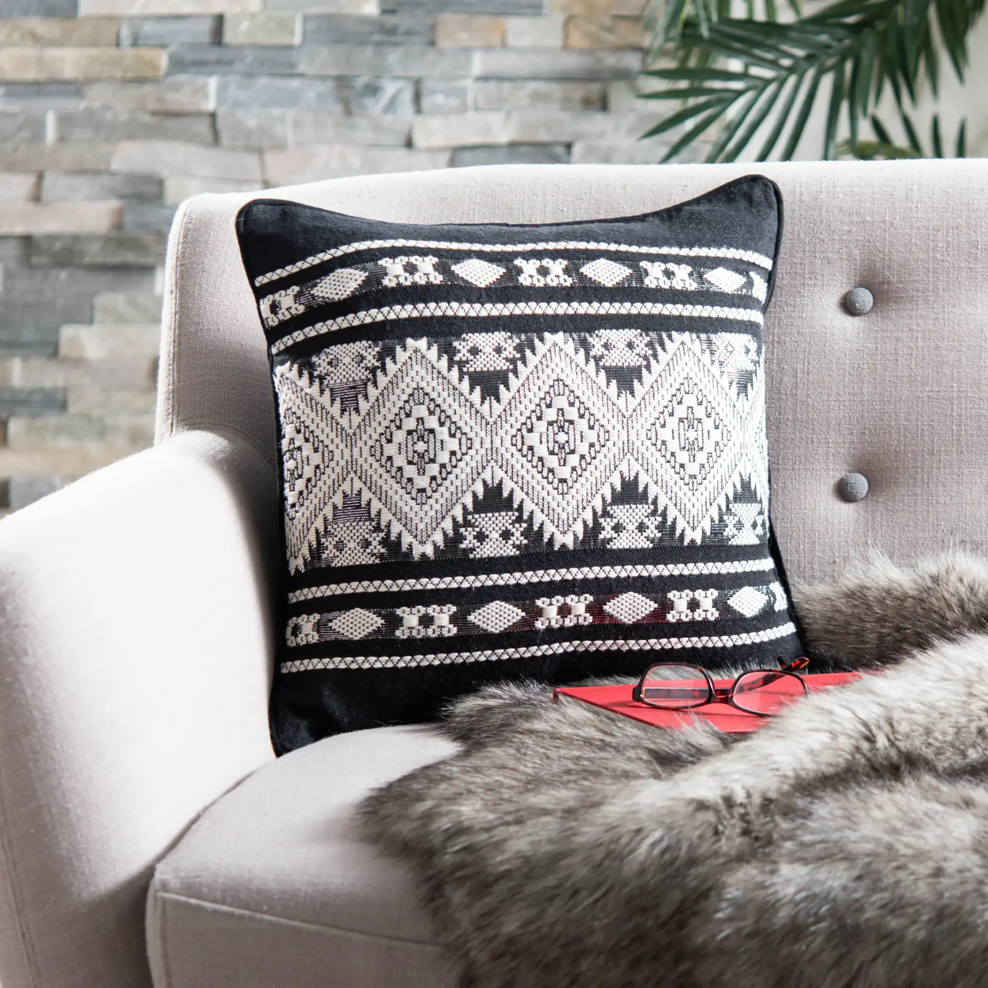 Midnight Pillow in Black / Ivory in a styled room