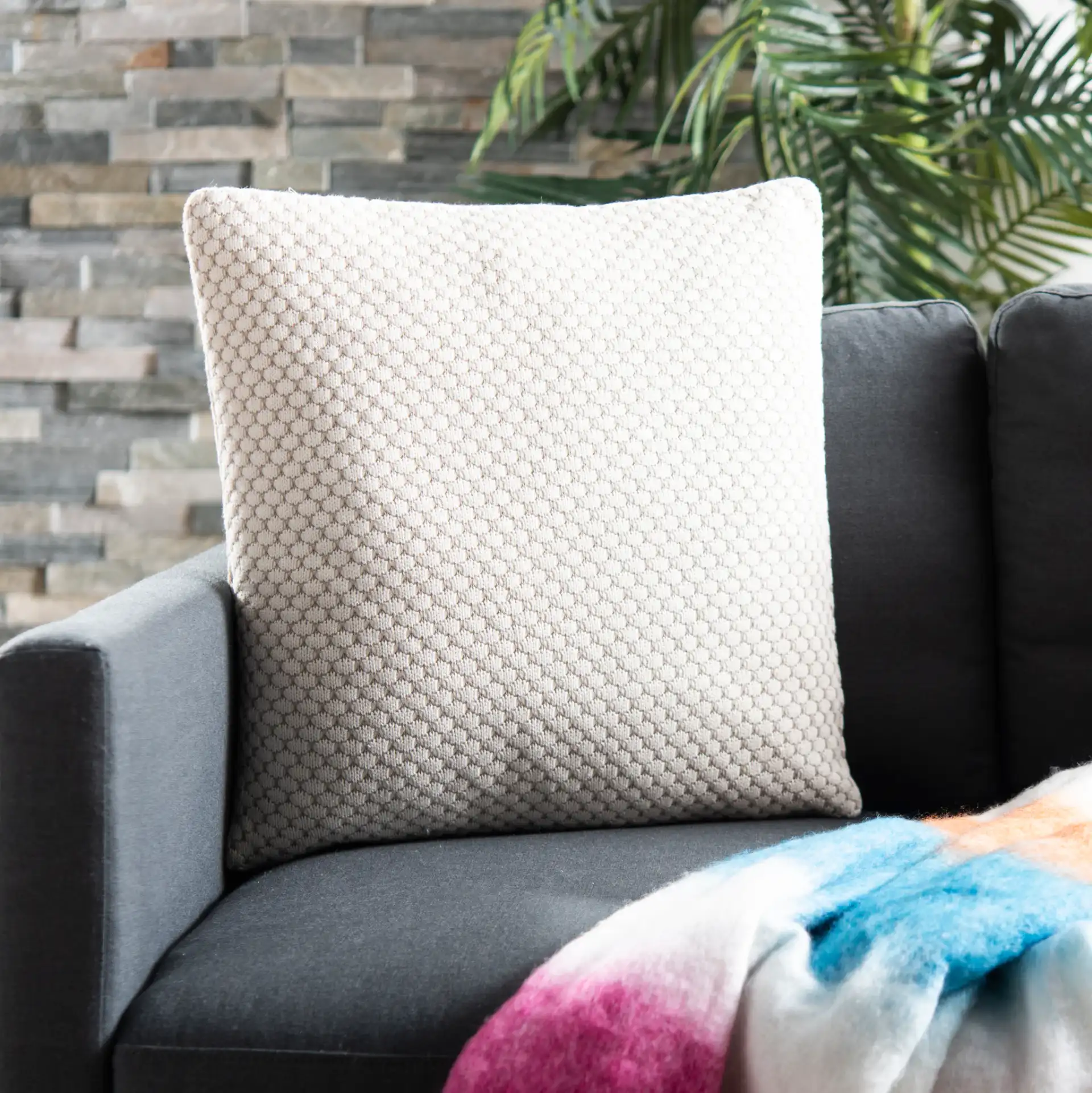 Sweet Knit Pillow in Natural / Stone in a styled room