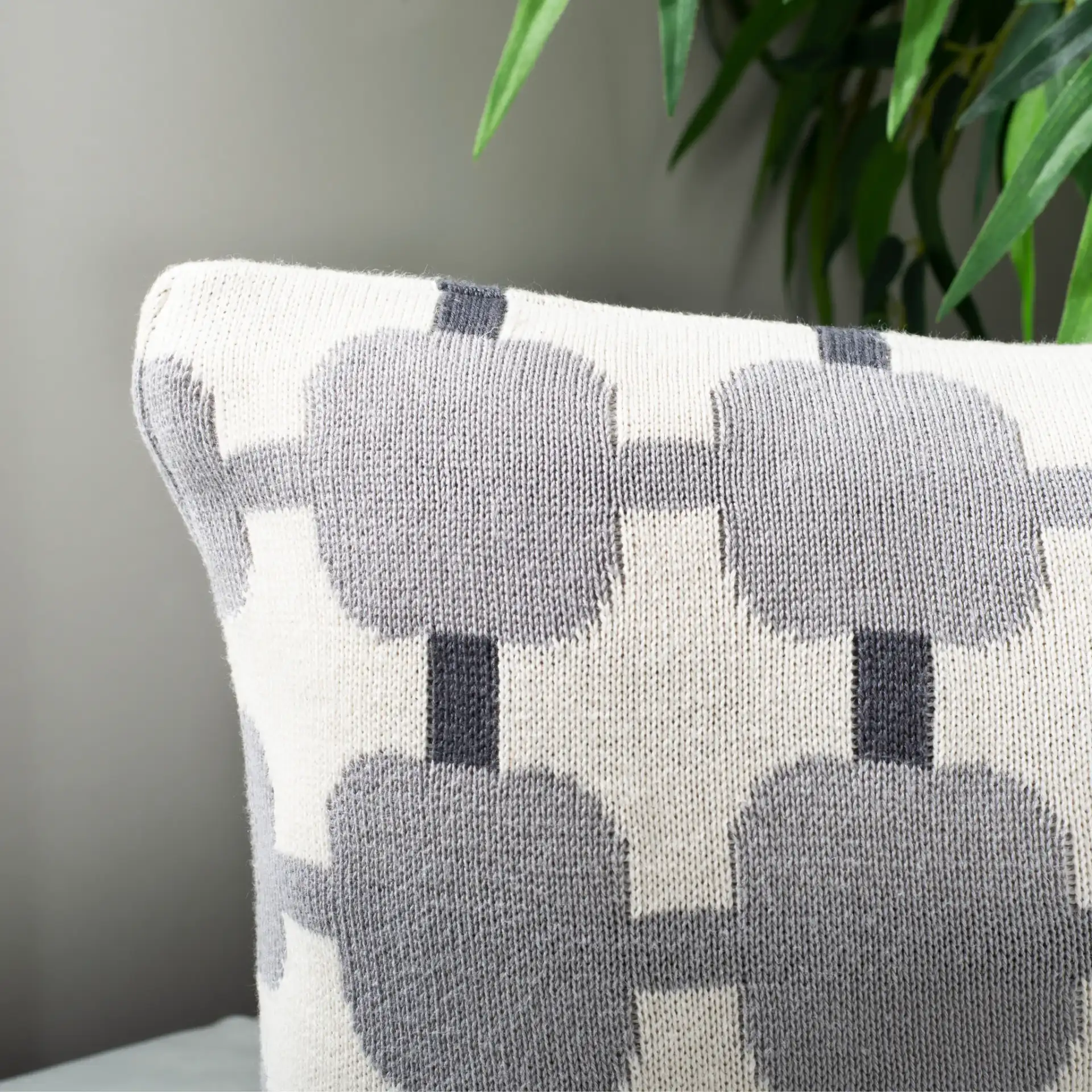 Retro Square Pillow in Light Gray / Dark Gray in a styled room