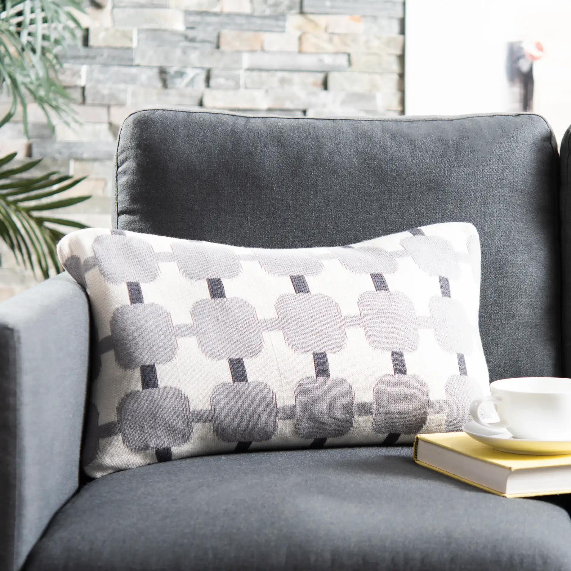 Retro Square Pillow in Light Gray / Dark Gray in a styled room