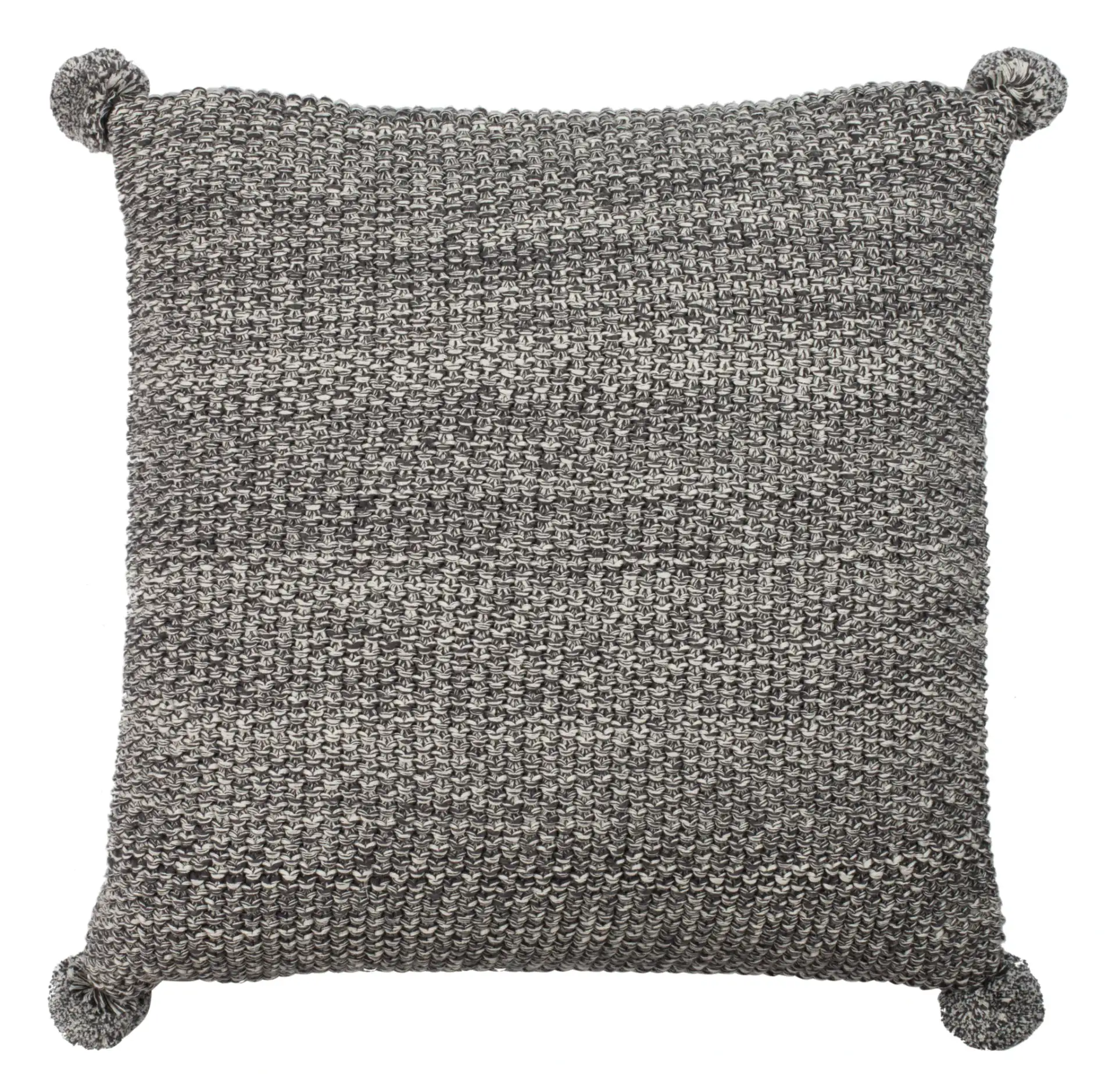 Pom Pom Knit Pillow in Dark Gray / Natural, detail view