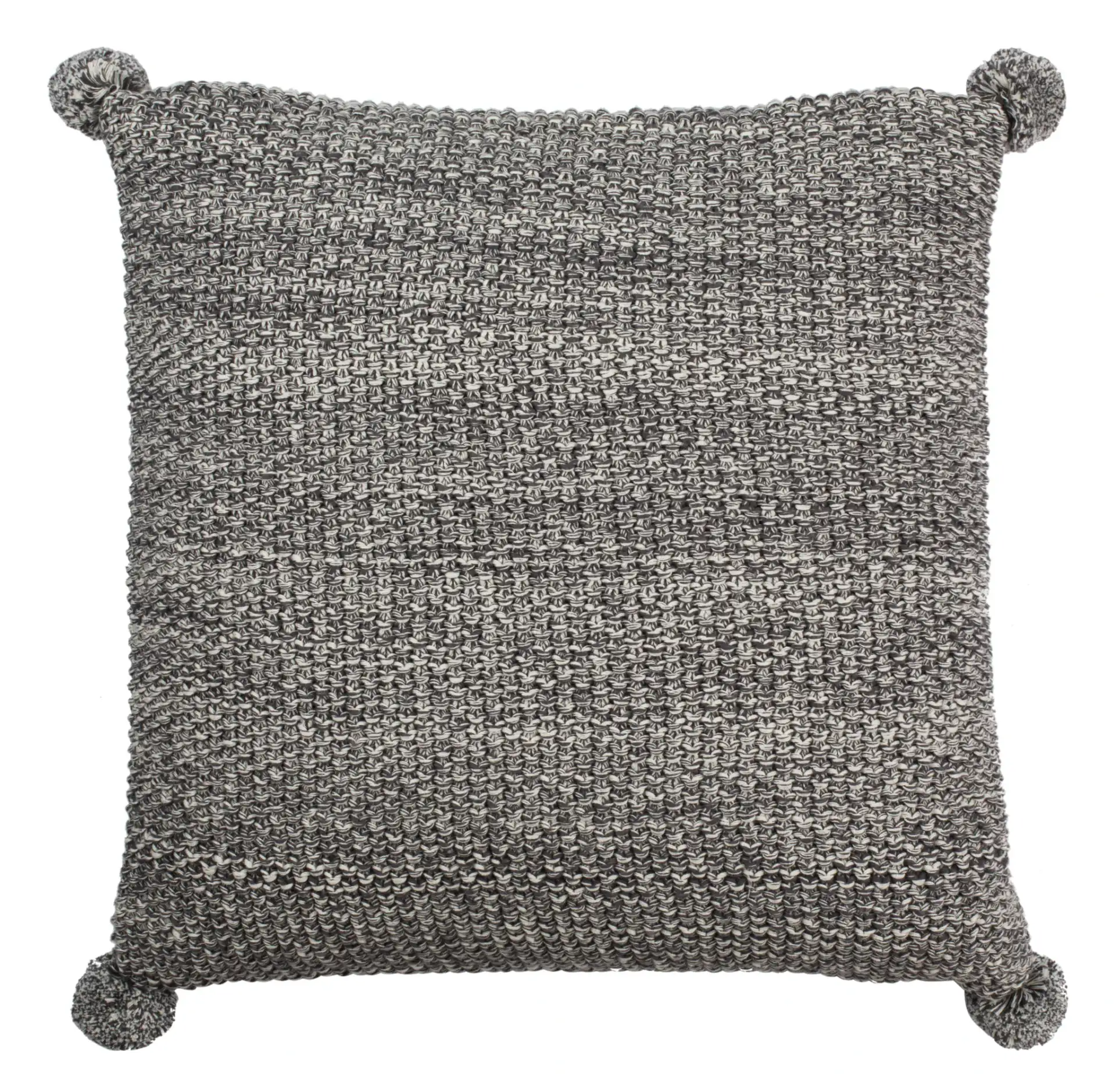 Pom Pom Knit Pillow in Dark Gray / Natural