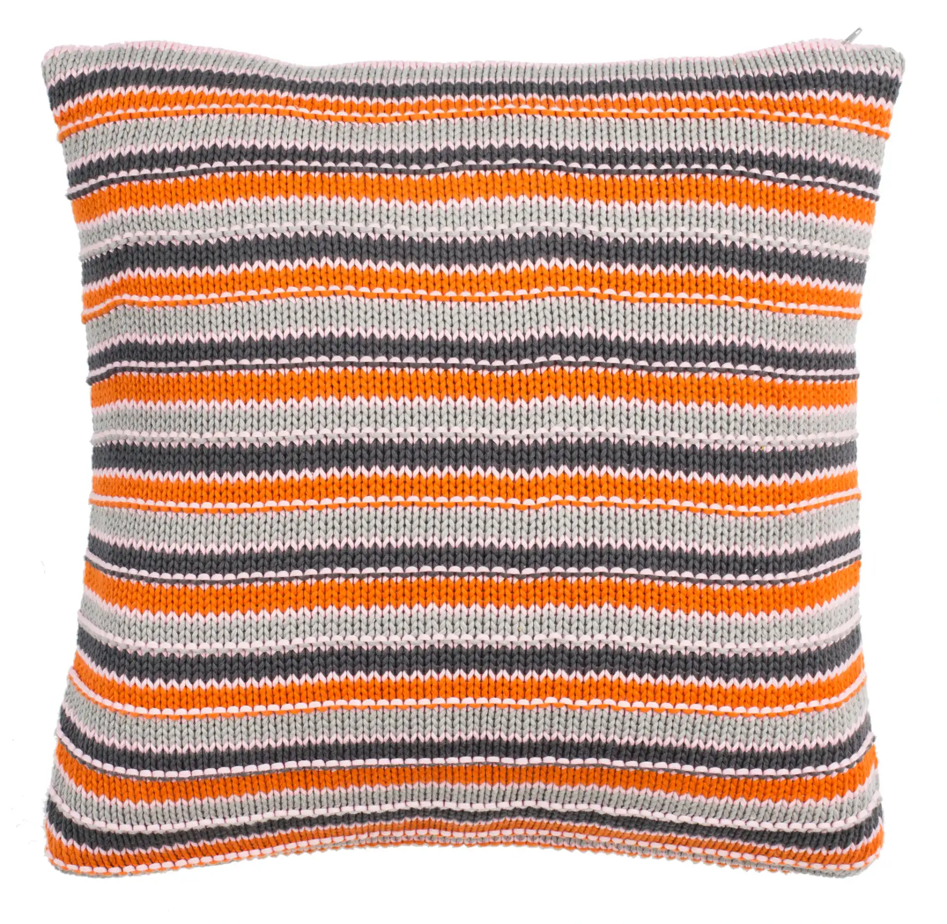 Candy Stripe Knit Pillow in Light Gray / Dark Gray / Orange / Pink, detail view