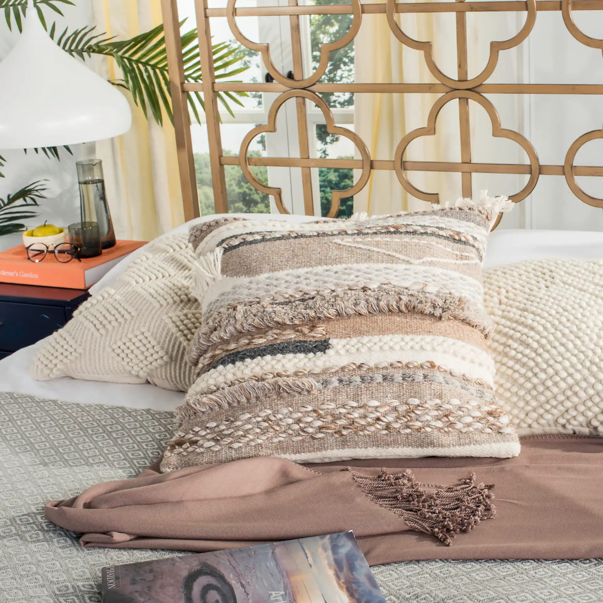Demna Pillow in Beige / Gray in a styled room