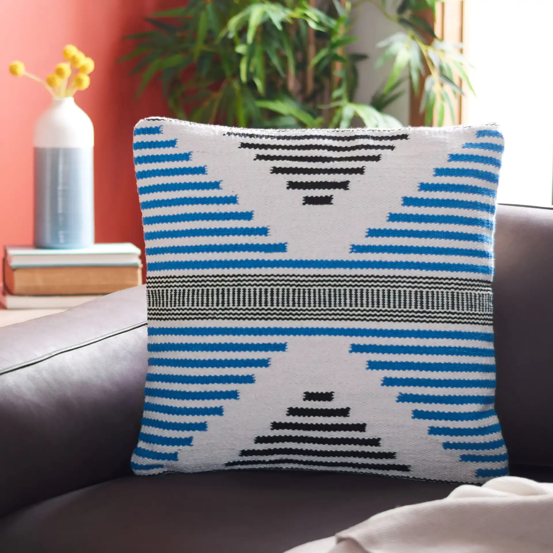 Raissa Pillow in Blue / Beige in a styled room
