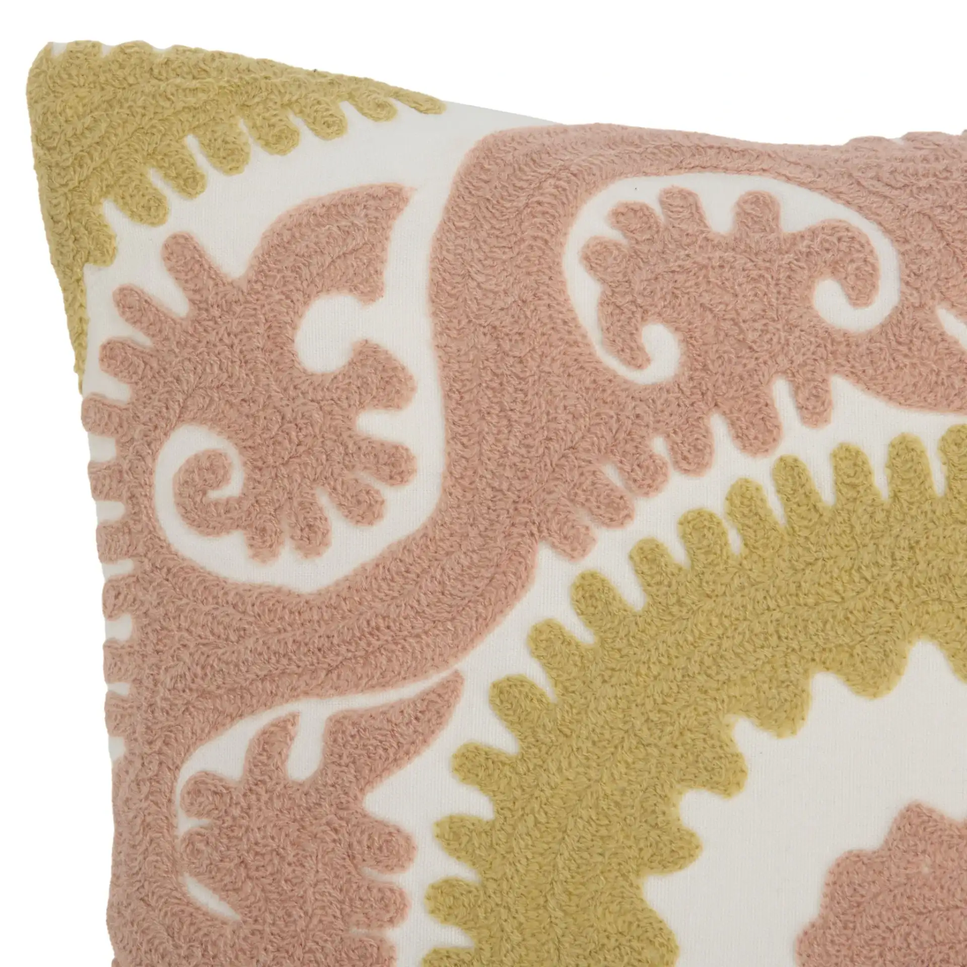 Sahar Cotton Pillow in Pink / Yellow in a styled room