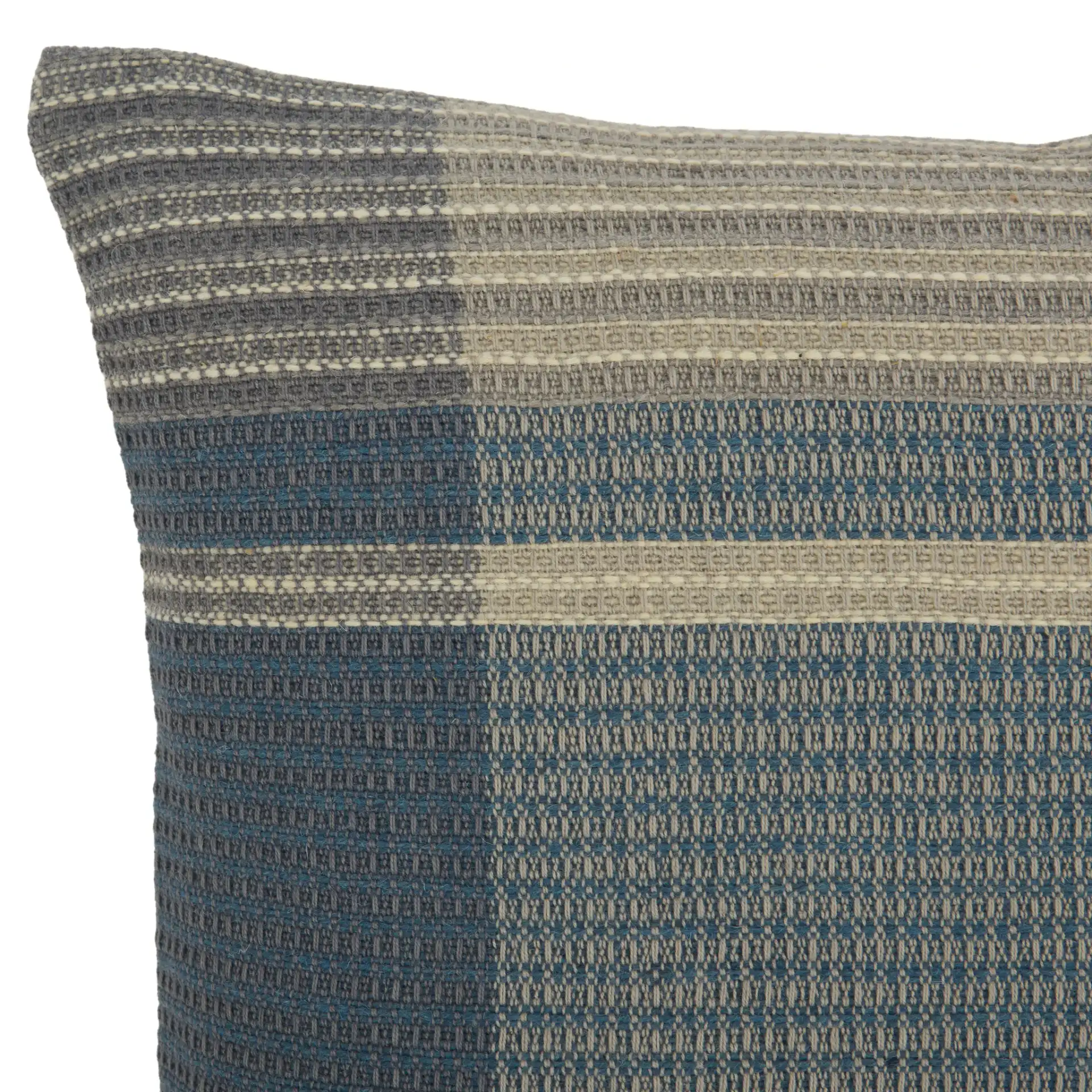 Cadee Cotton Pillow in Beige / Blue in a styled room
