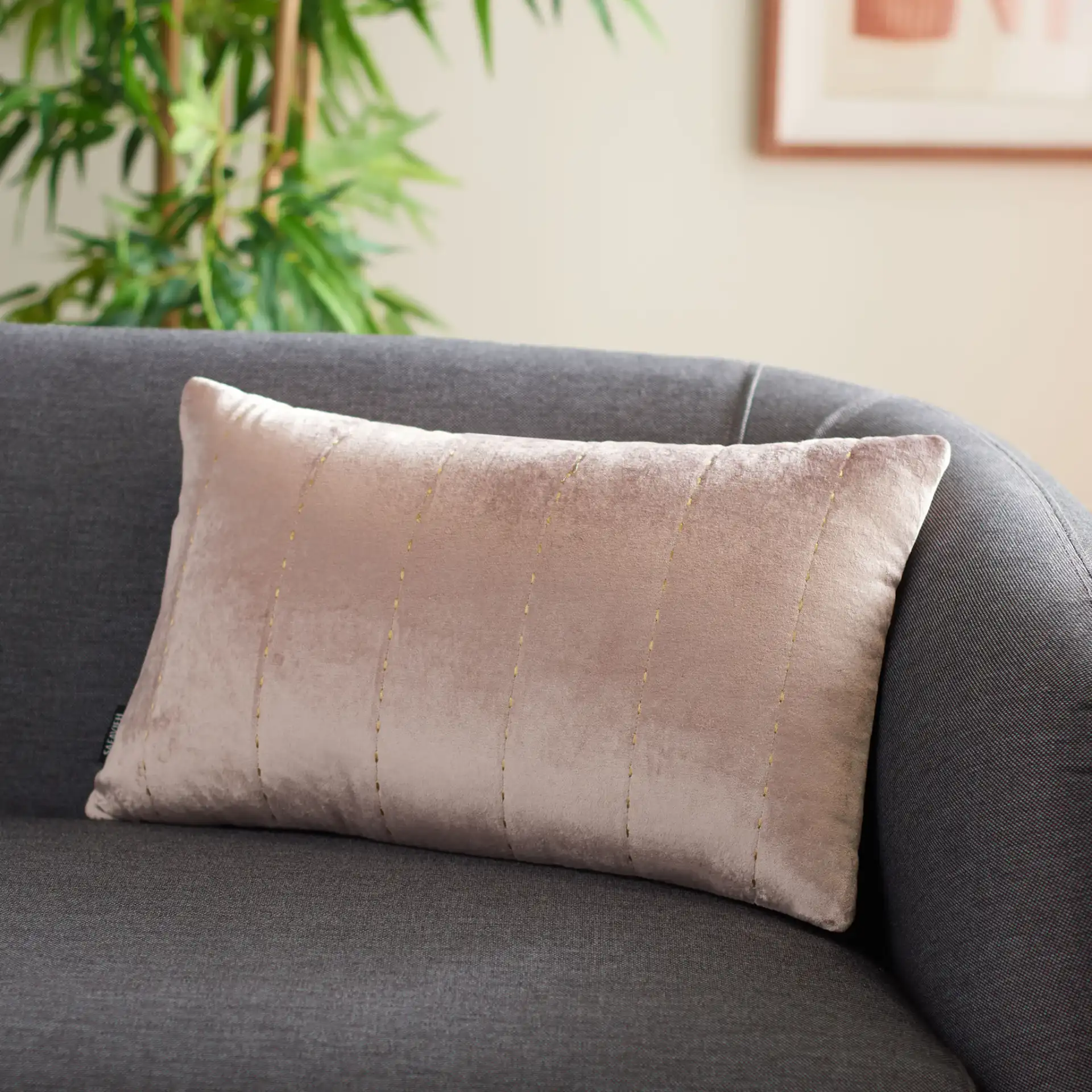 Gressa Pillow in Gray / Blue in a styled room