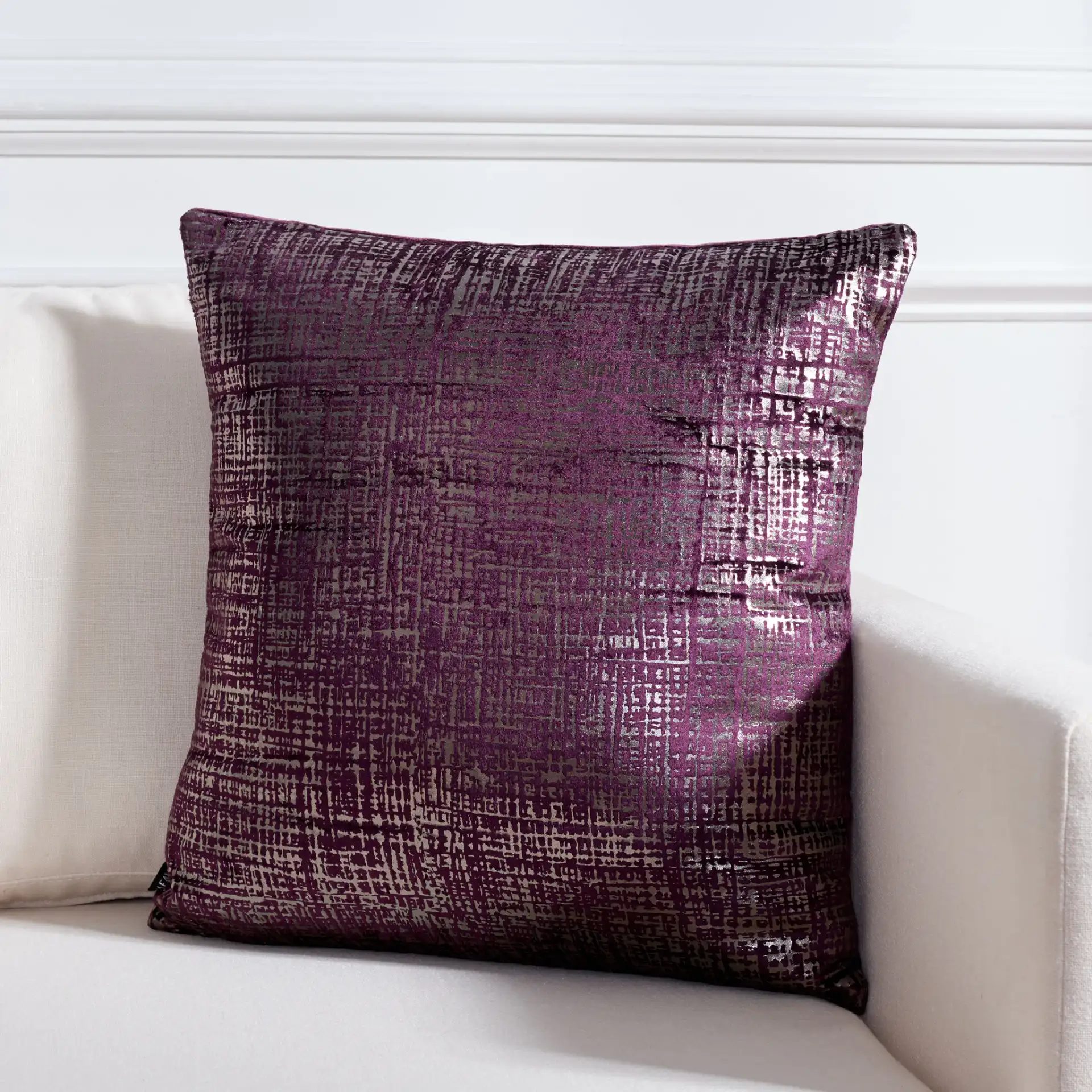 Prenlia Pillow in Purple / Silver in a styled room