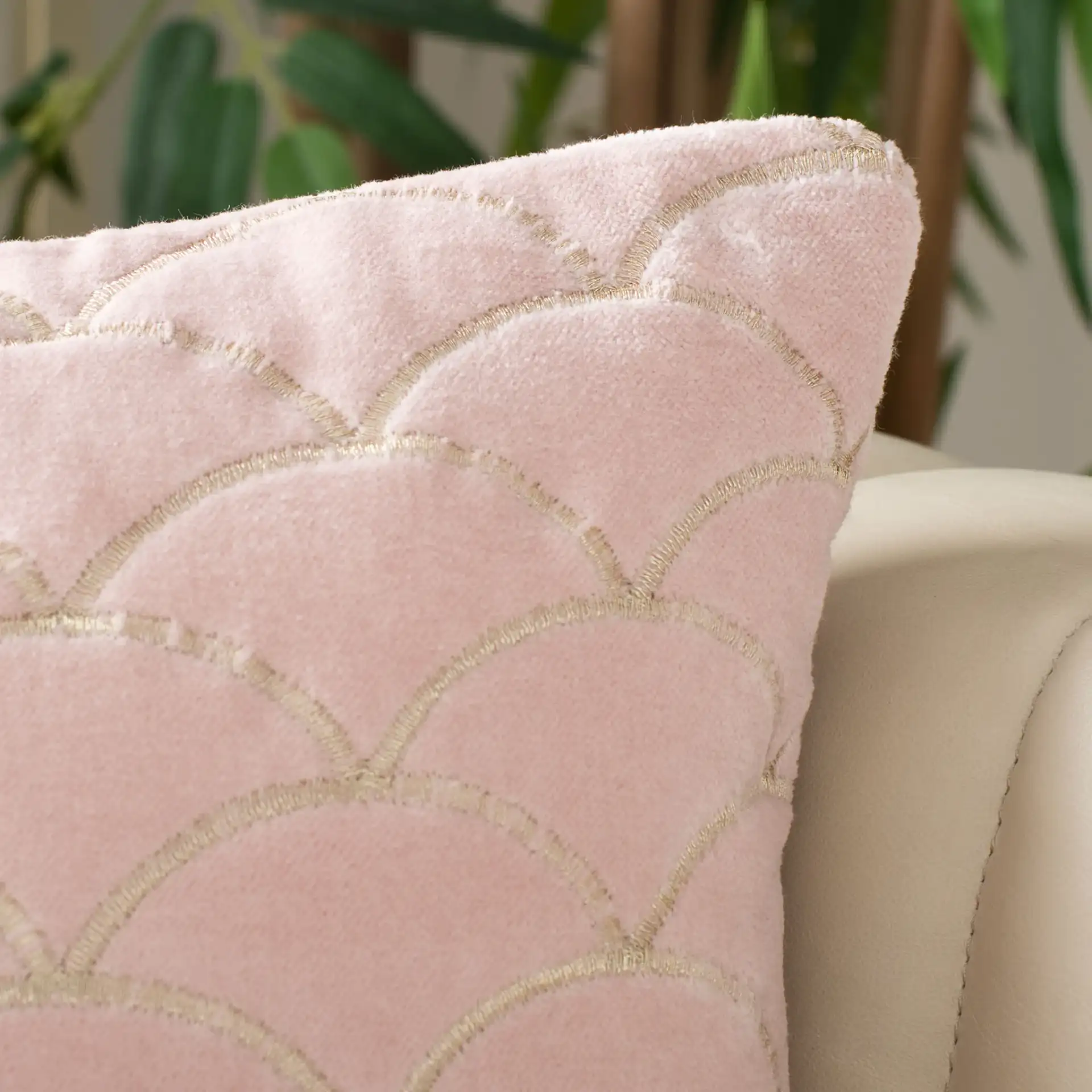 Roselen Pillow in Blush / Gold in a styled room