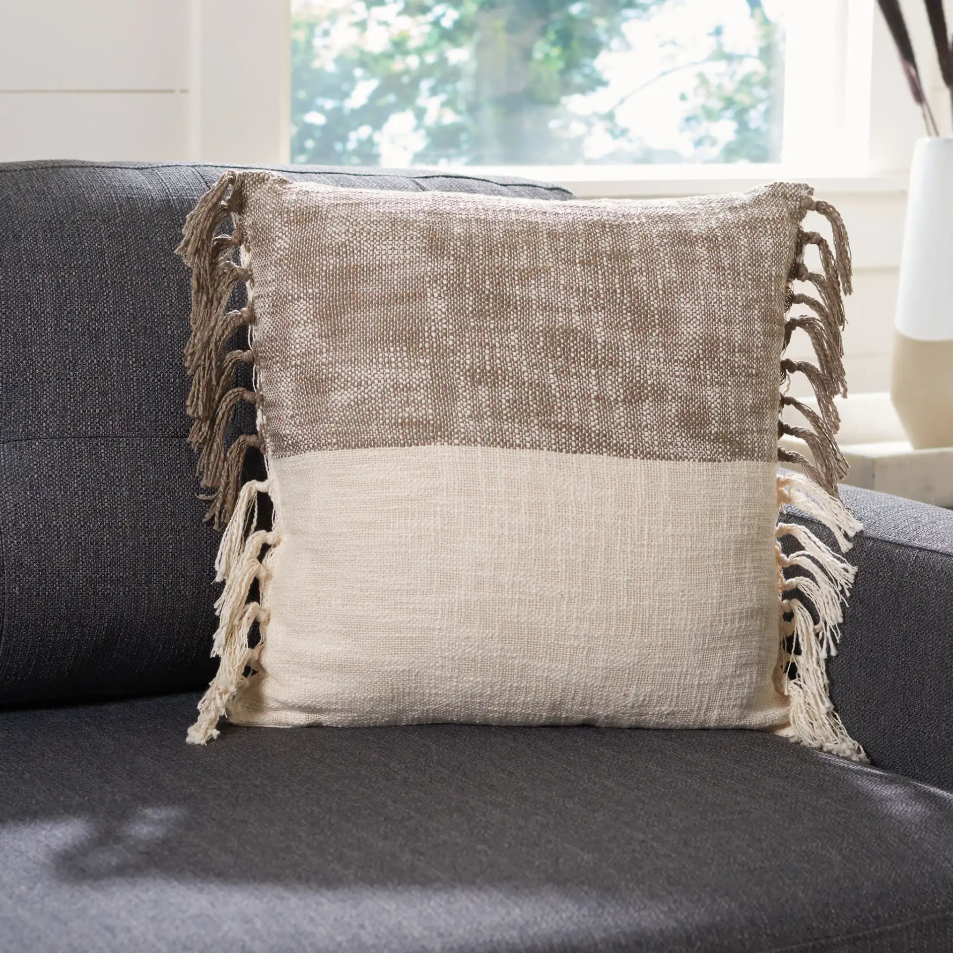 Roren Pillow in Beige / Gray in a styled room