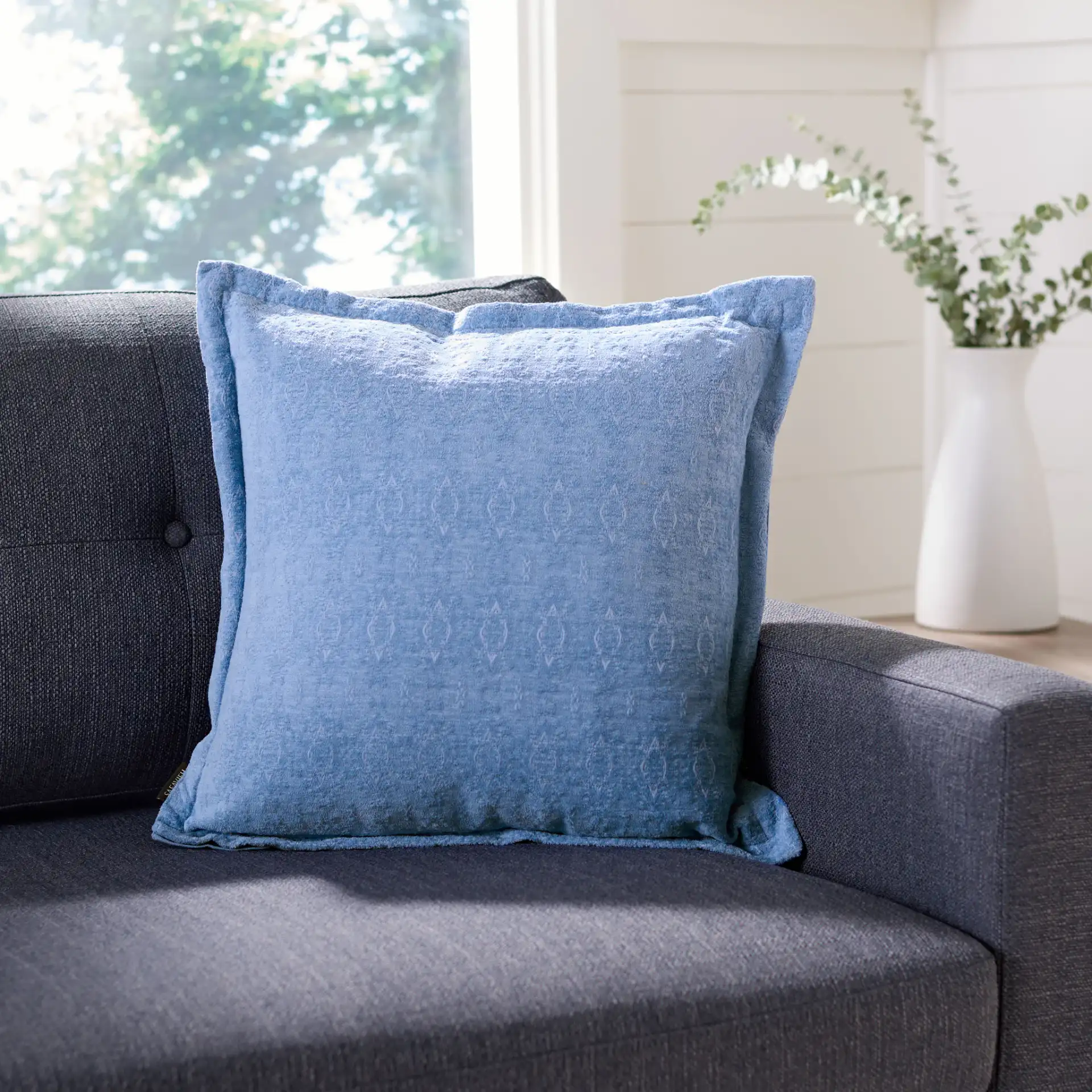 Zendia Pillow in Blue in a styled room