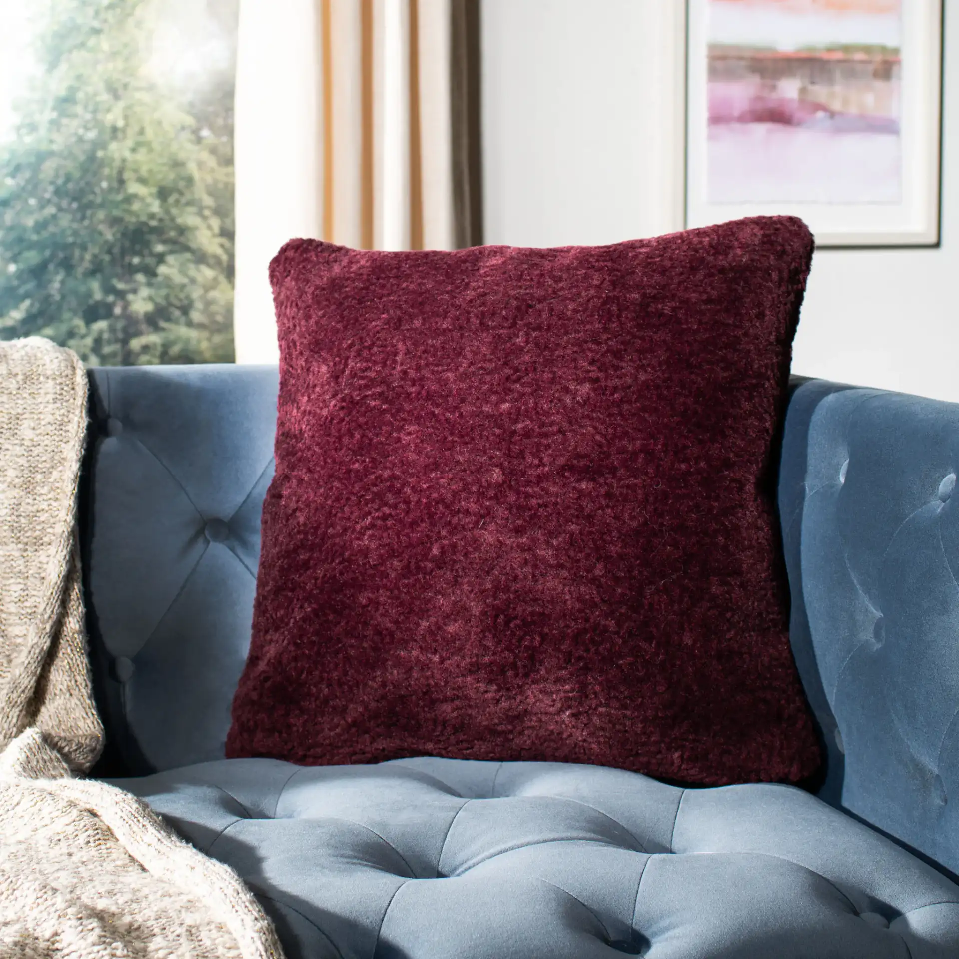 Barica Pillow in Dark Red in a styled room