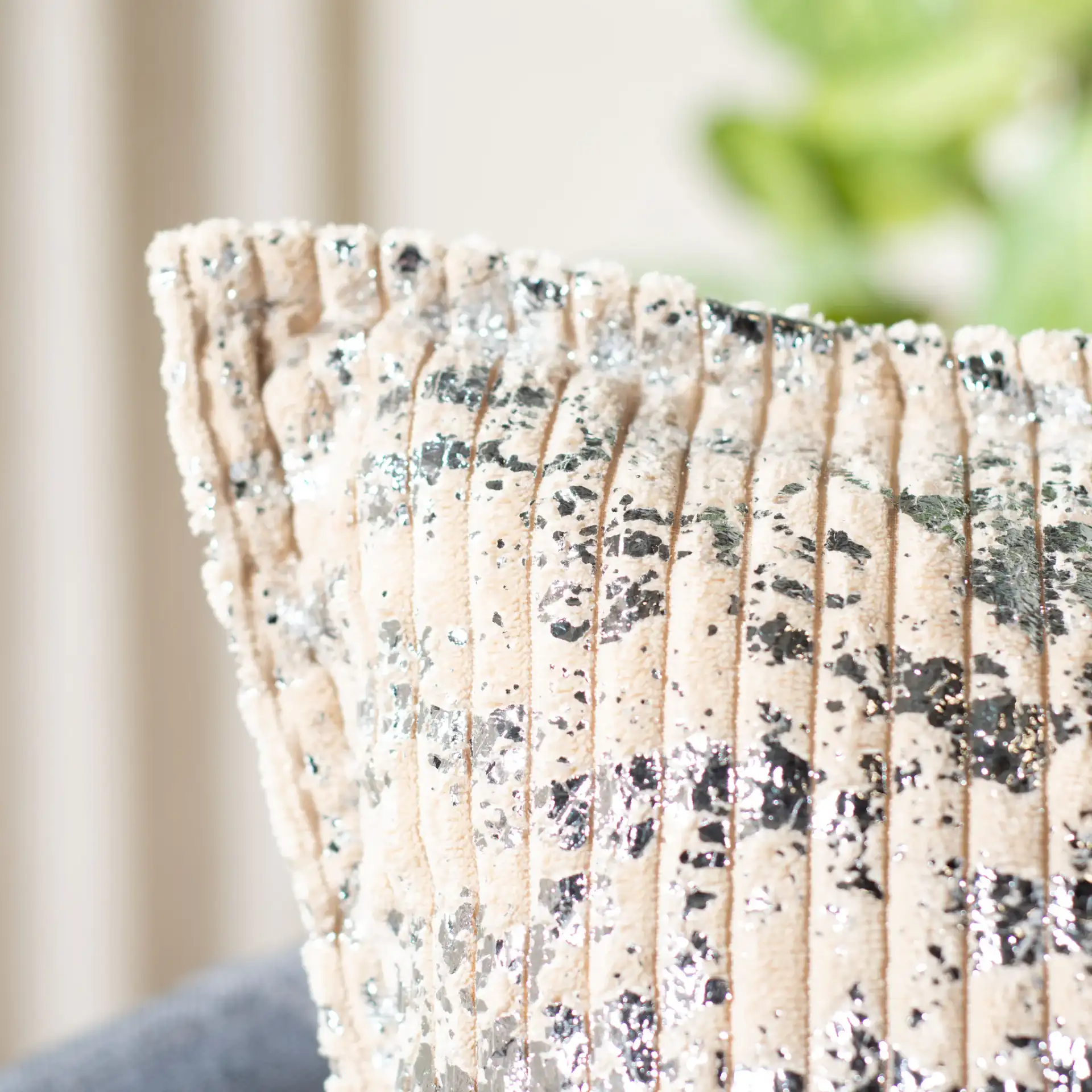 Elysia Pillow in Silver in a styled room
