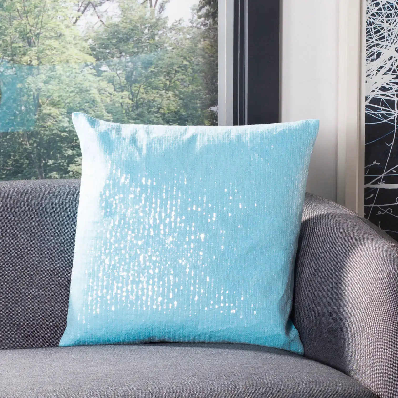 Gaila Pillow in Blue in a styled room
