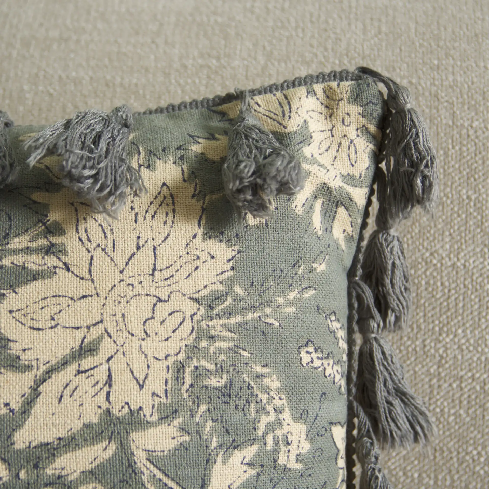Azzura Pillow in Blue Gray in a styled room