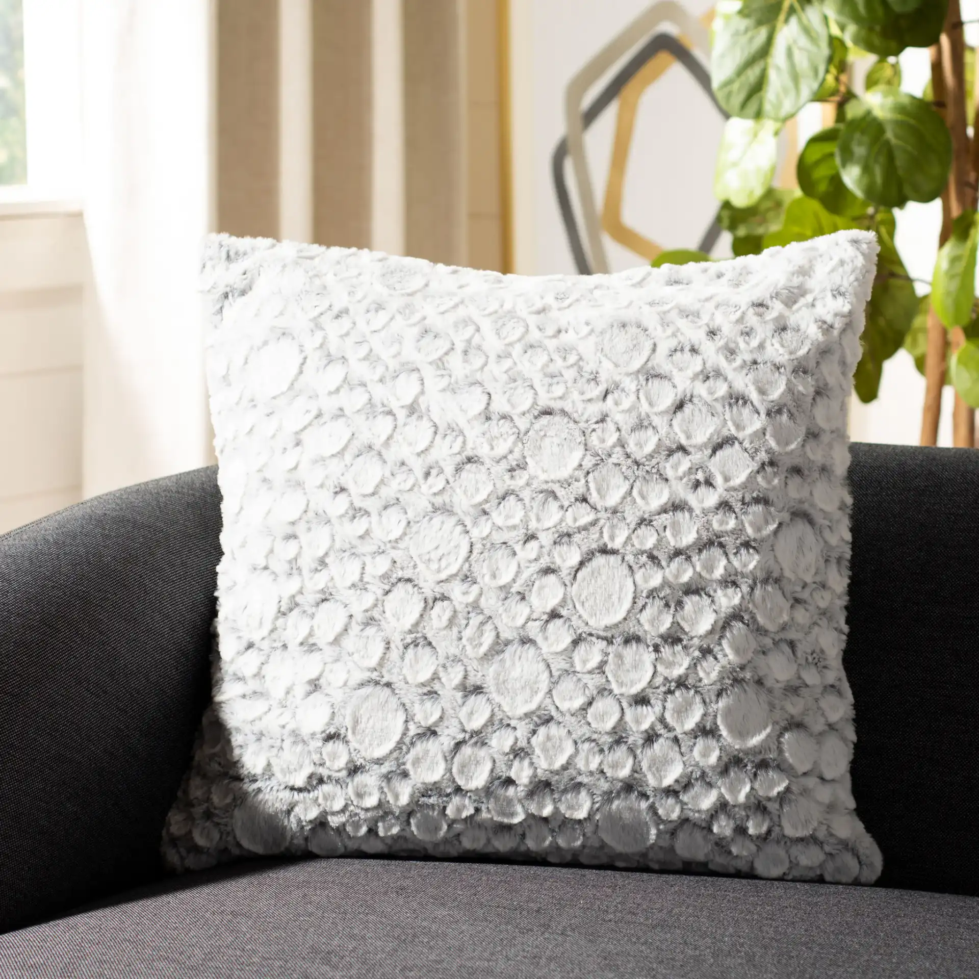 Kiana Pillow in White / Gray in a styled room