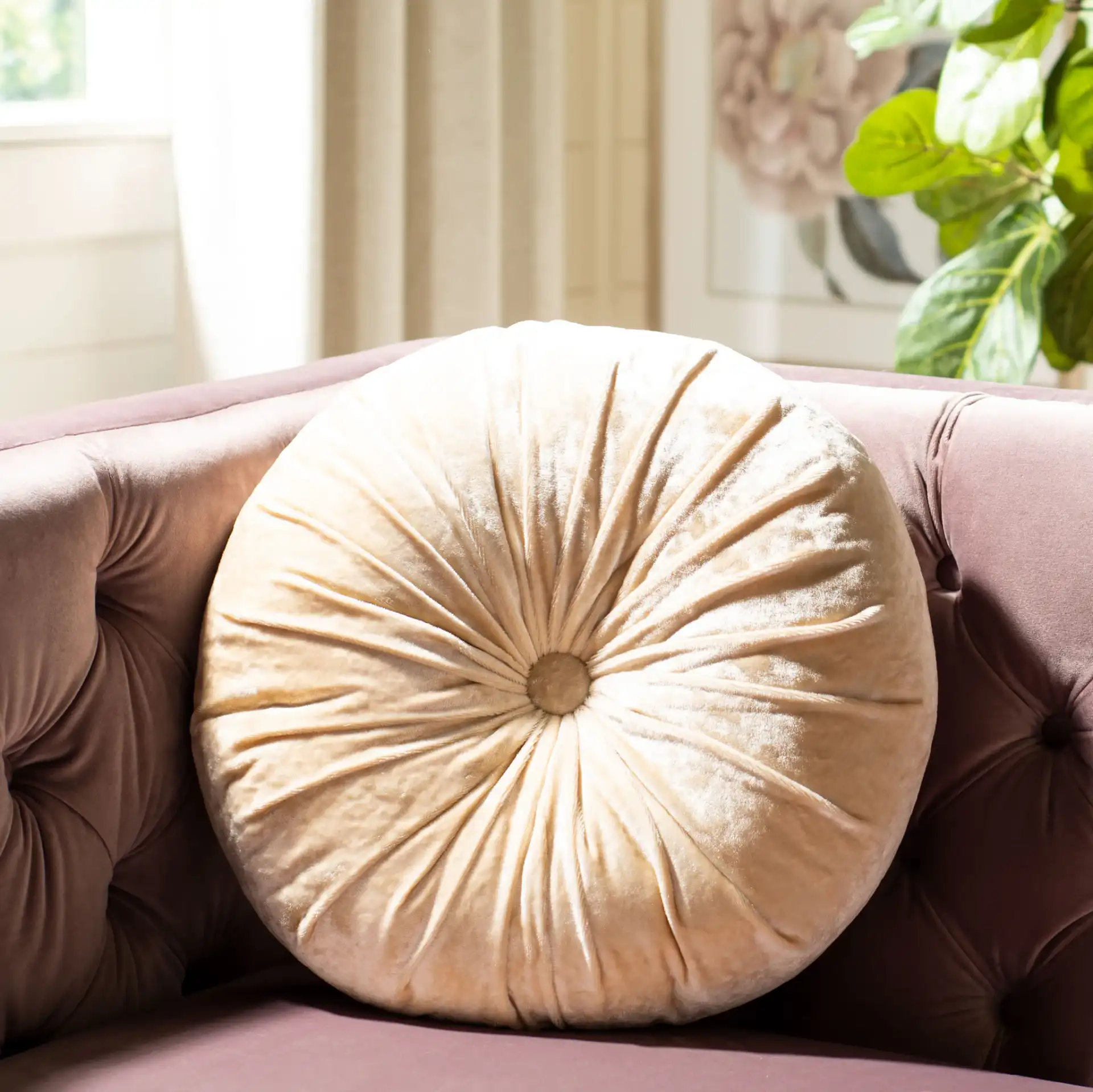 Caramia Pillow in Cream in a styled room