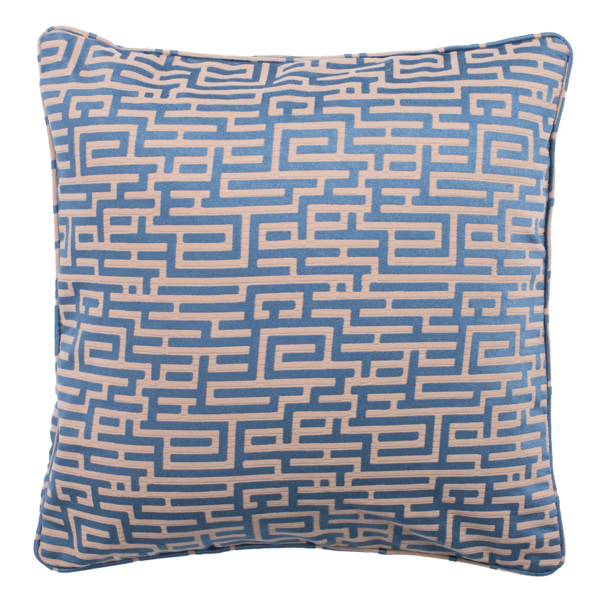 Basma Pillow in Blue / Tan, detail view