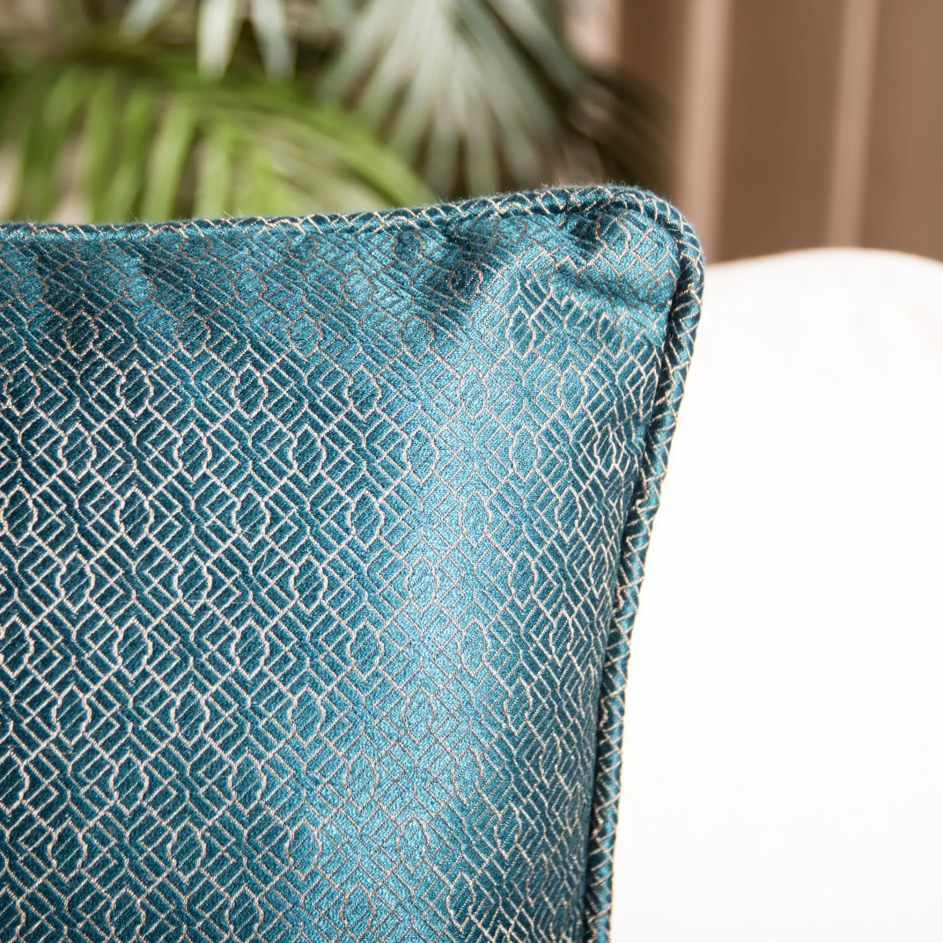 Aderyn Pillow in Green / Beige in a styled room