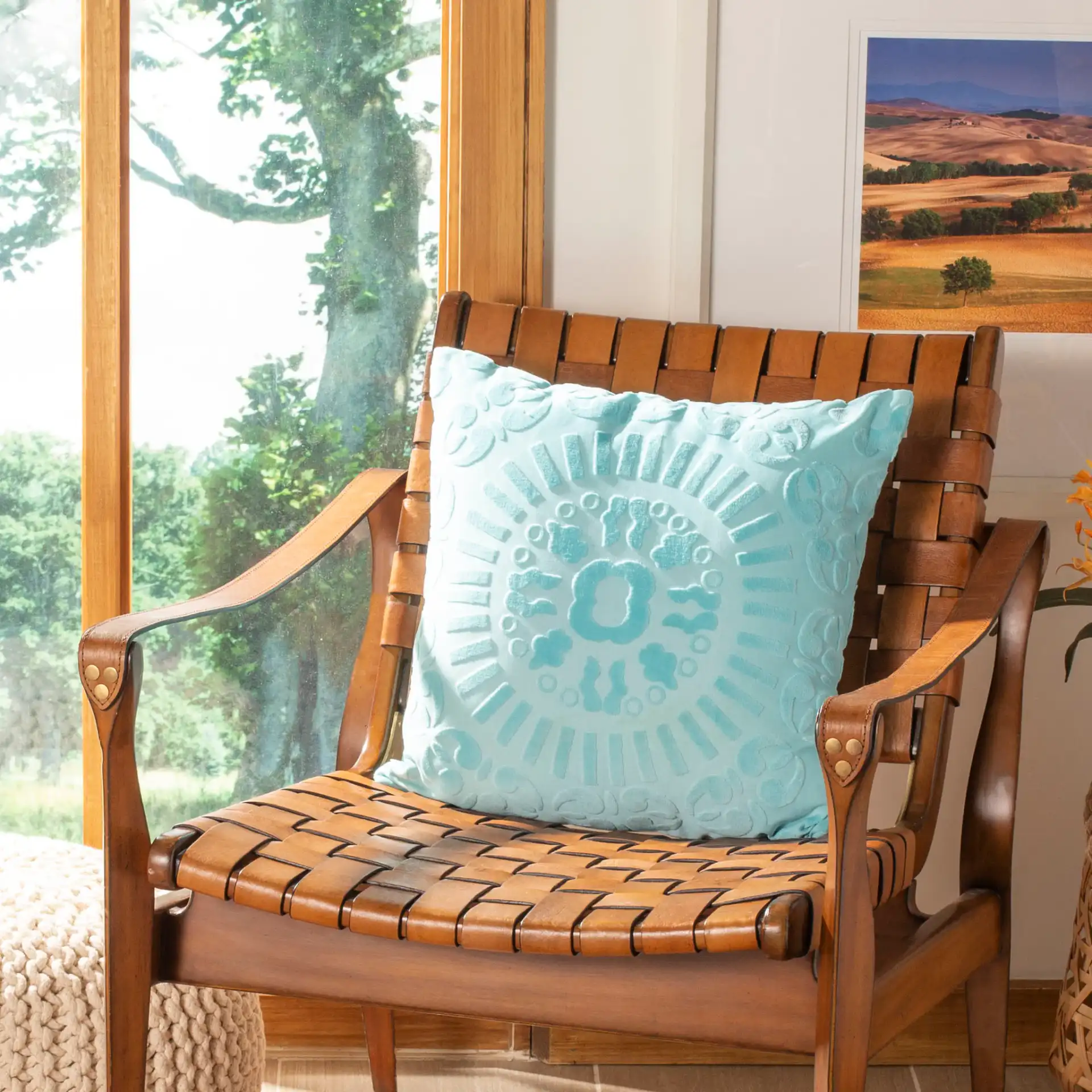 Shayla Pillow in Teal in a styled room