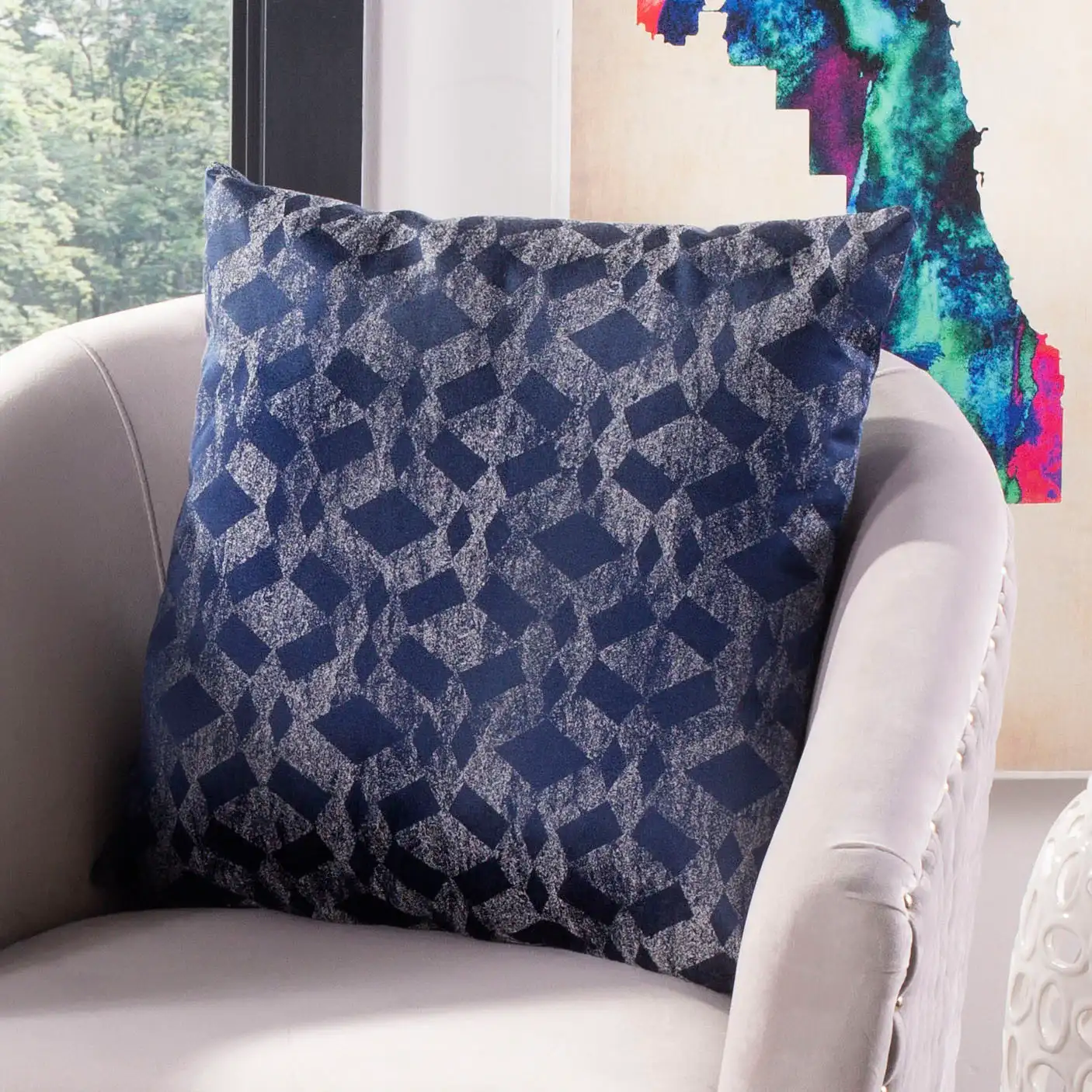 Rayen Pillow in Dark Blue in a styled room