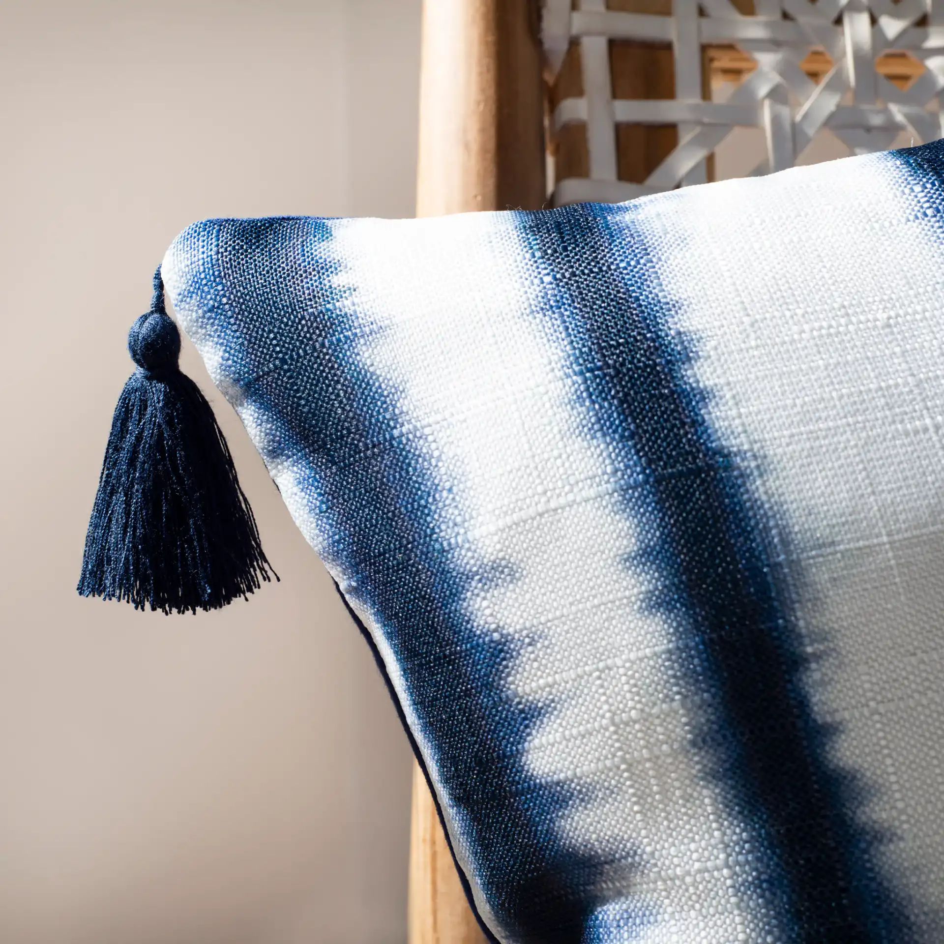 Cassia Pillow in Navy / White in a styled room
