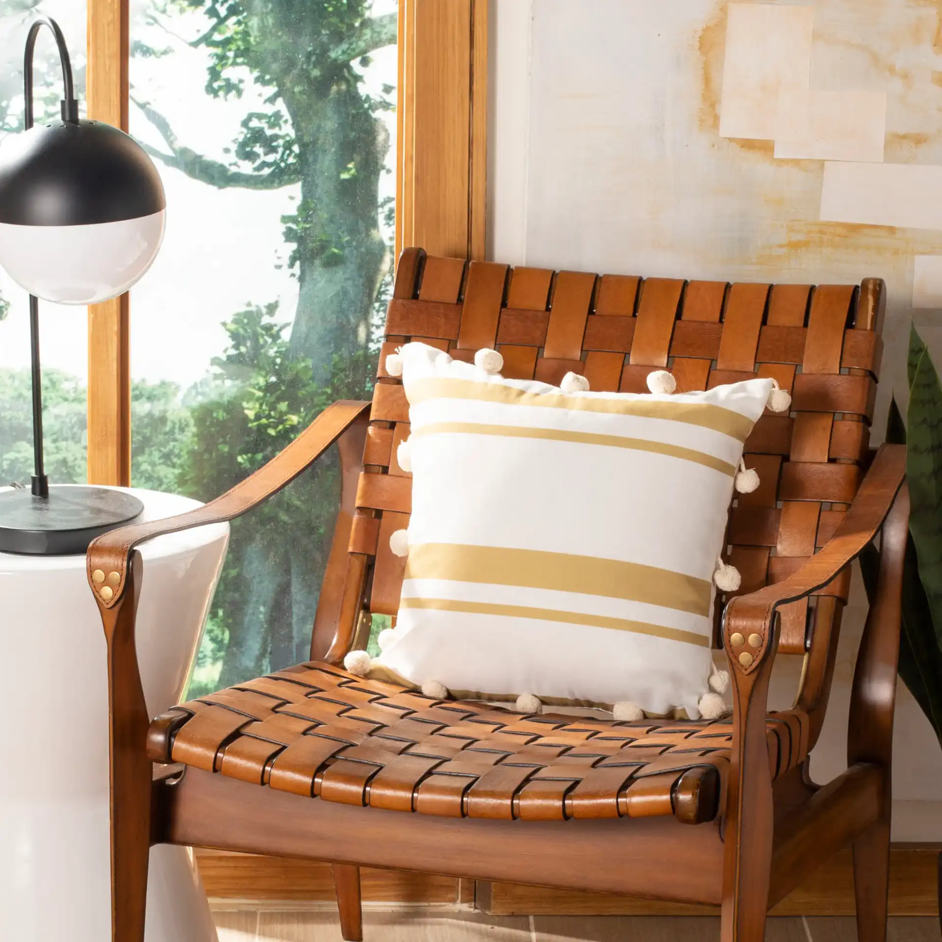 Jirina Pillow in White / Gold in a styled room