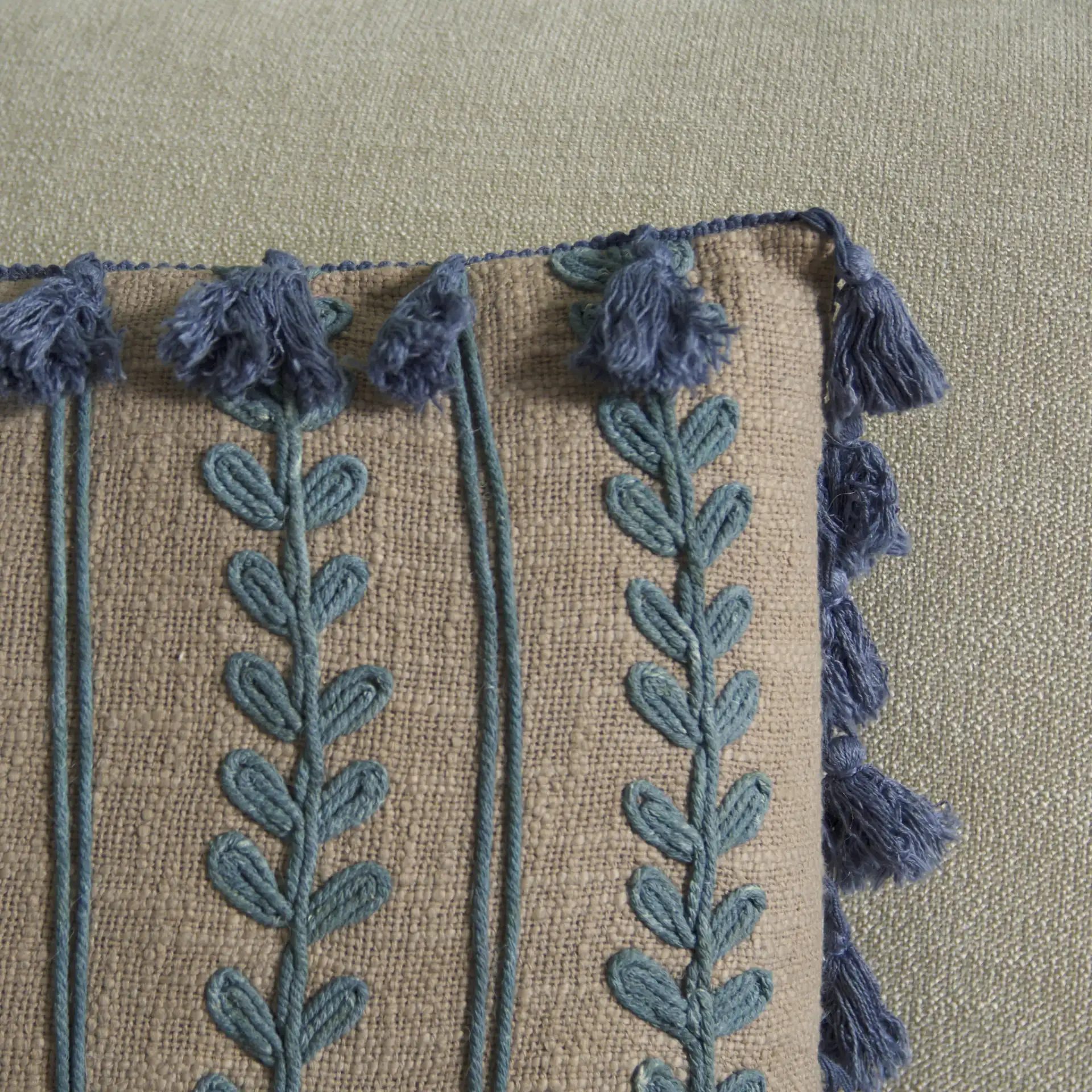 Ry Pillow in Gray / Blue in a styled room